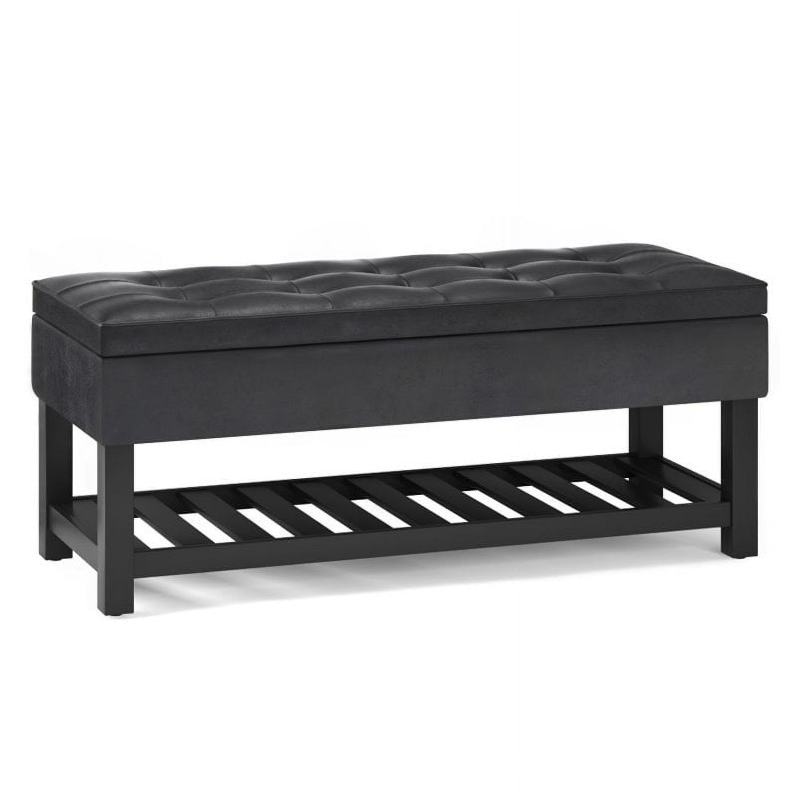 Cosmopolitan Distressed Black Tufted 44" Storage Ottoman Bench