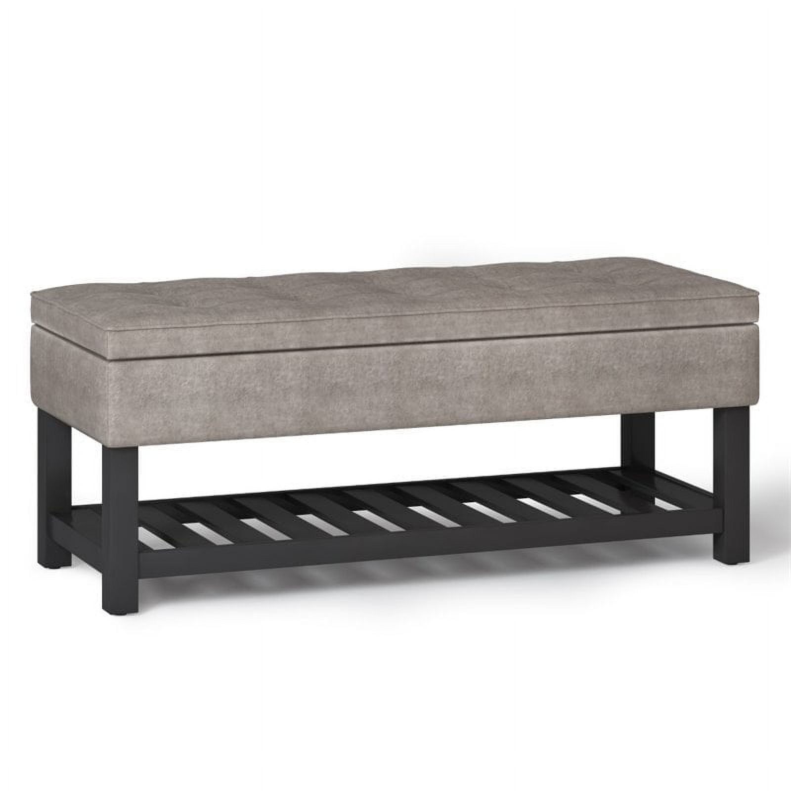 Gray Taupe Faux Leather Storage Ottoman Bench with Open Shelf