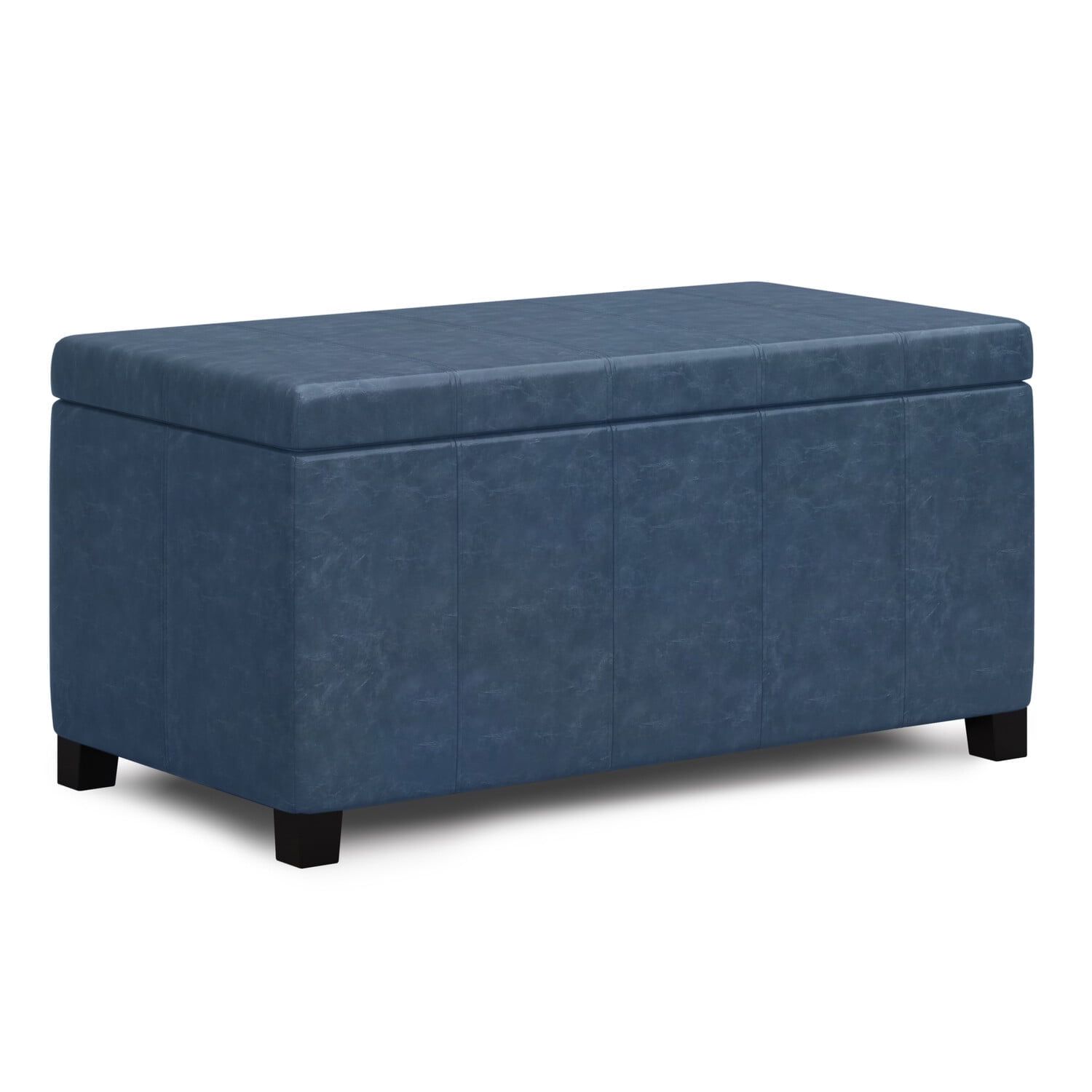 Denim Blue Tufted Faux Leather Storage Footstool