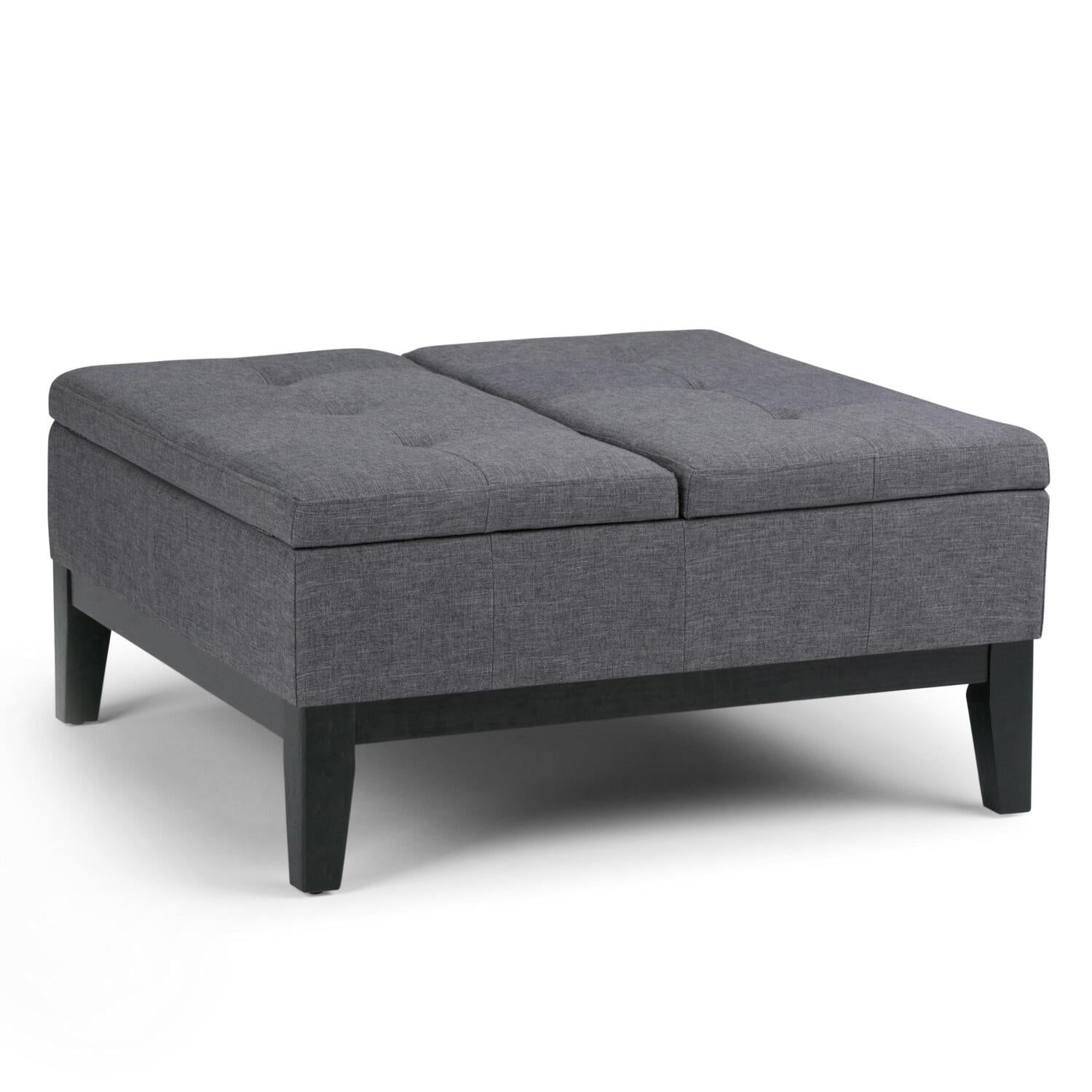 Slate Gray Tufted Cocktail Bench Ottoman with Inner Tray Storage