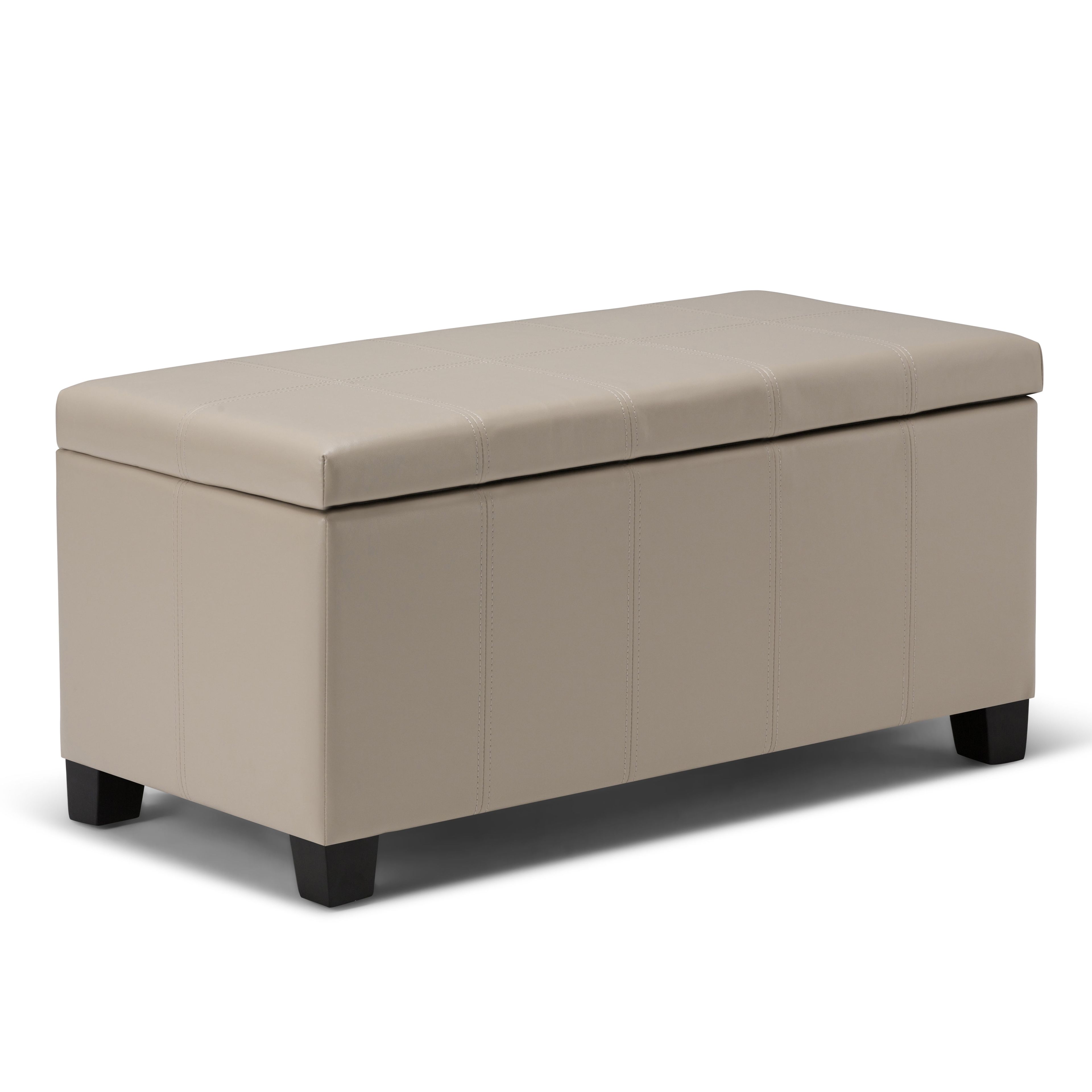 Satin Cream Faux Leather Rectangular Storage Bench Ottoman