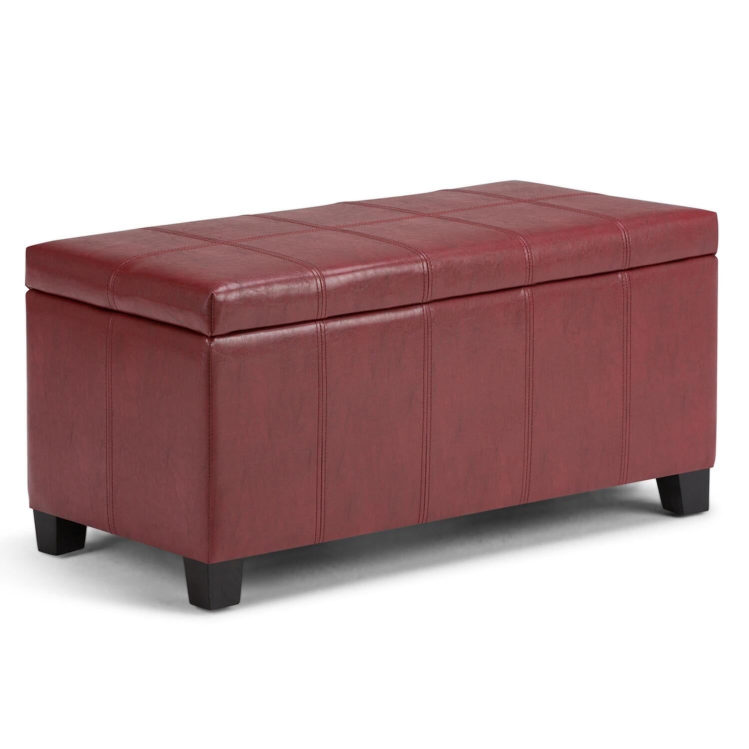 Radicchio Red Faux Leather Rectangular Storage Ottoman Bench