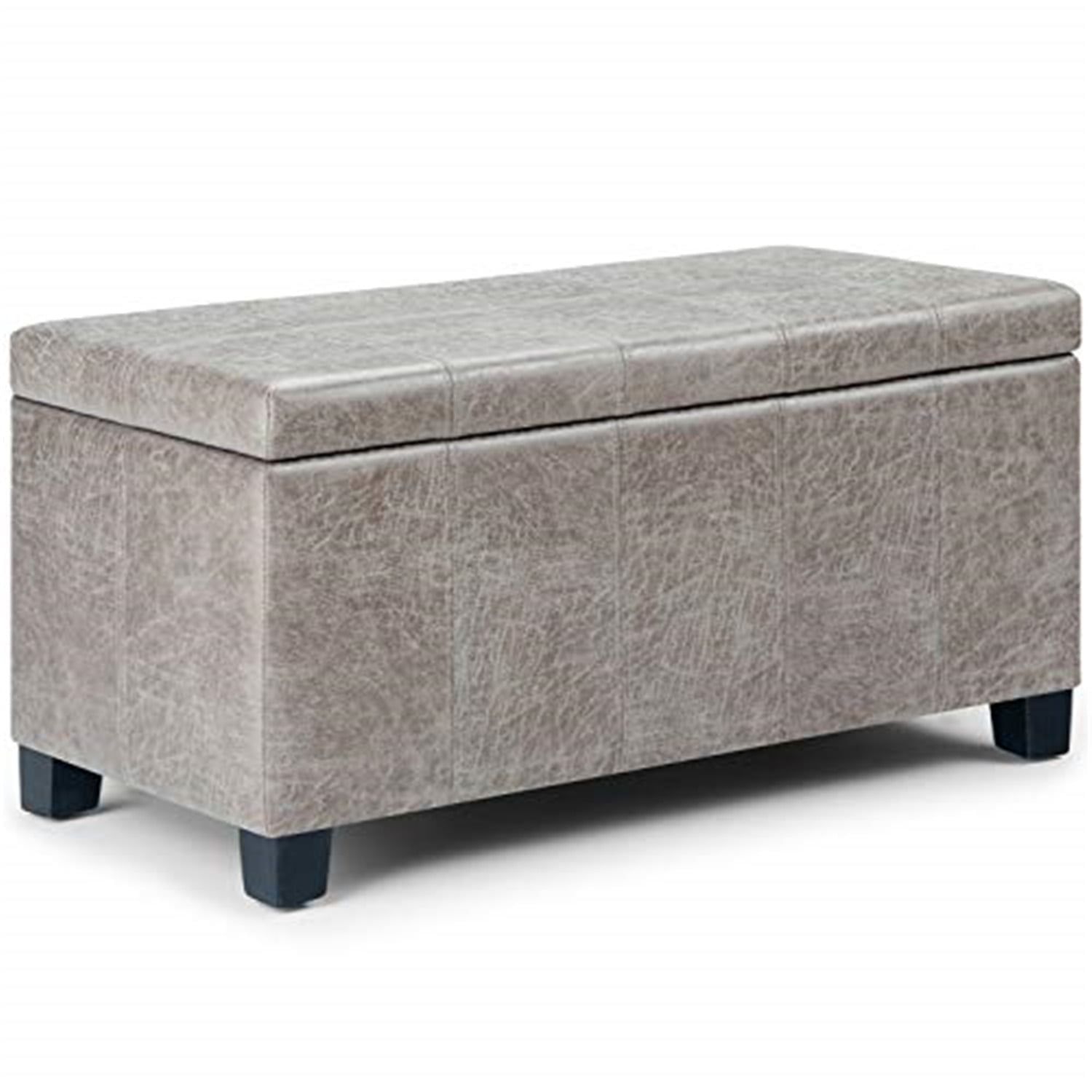 Dover 25 lb Distressed Grey Faux Leather Storage Ottoman Bench