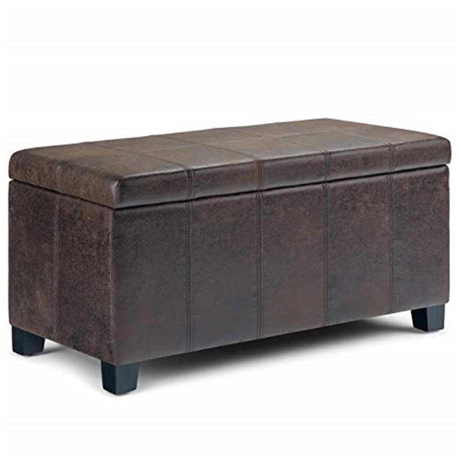 Distressed Brown Faux Leather Storage Footstool with Lift-Up Lid