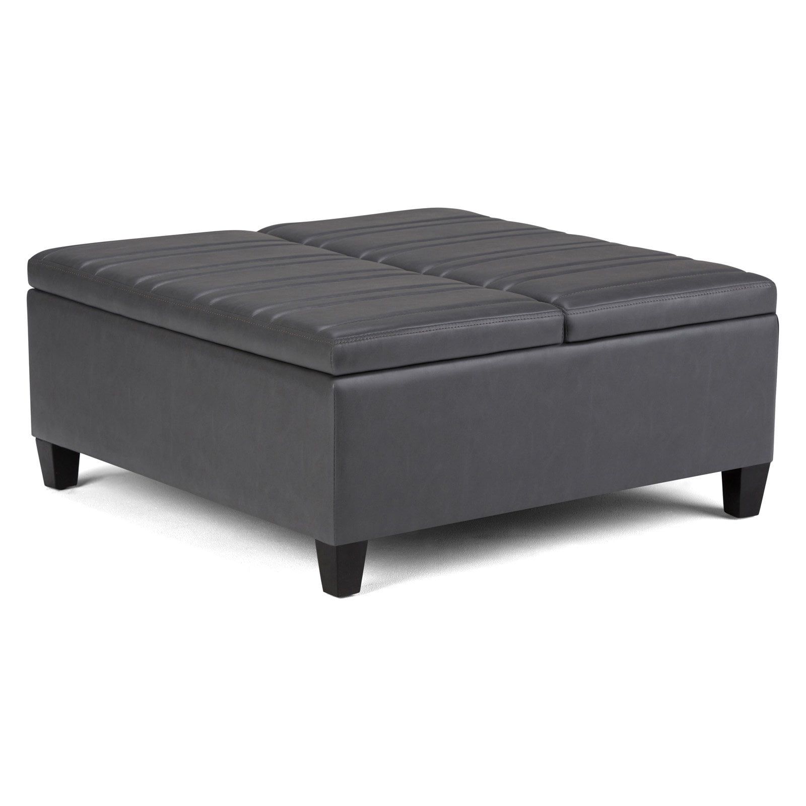 Contemporary Stone Gray 36" Square Storage Ottoman with Flip-up Top