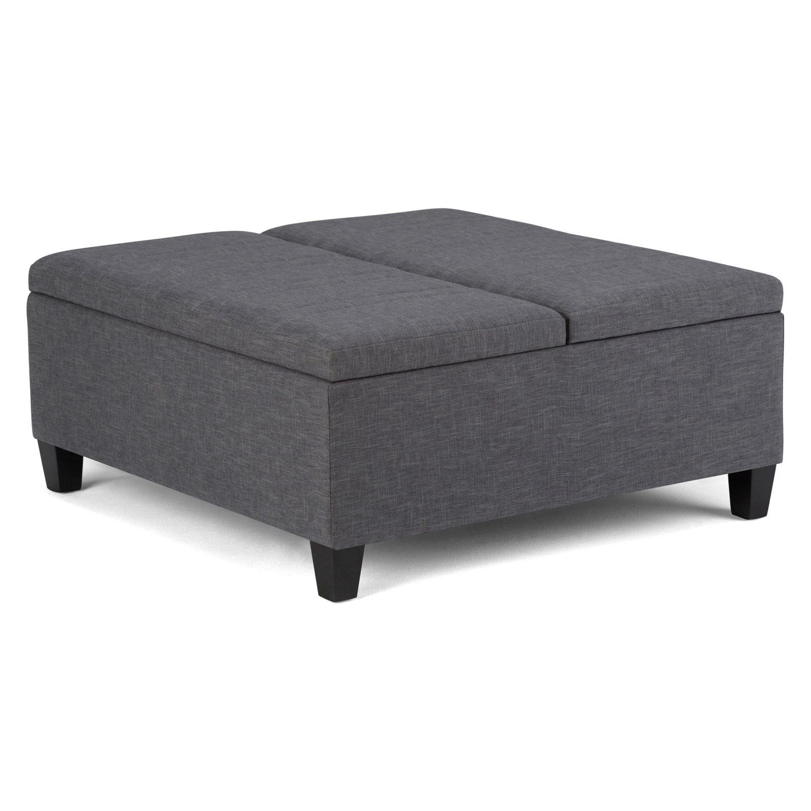 Slate Gray Linen-Look Dual Compartment Flip-Up Ottoman