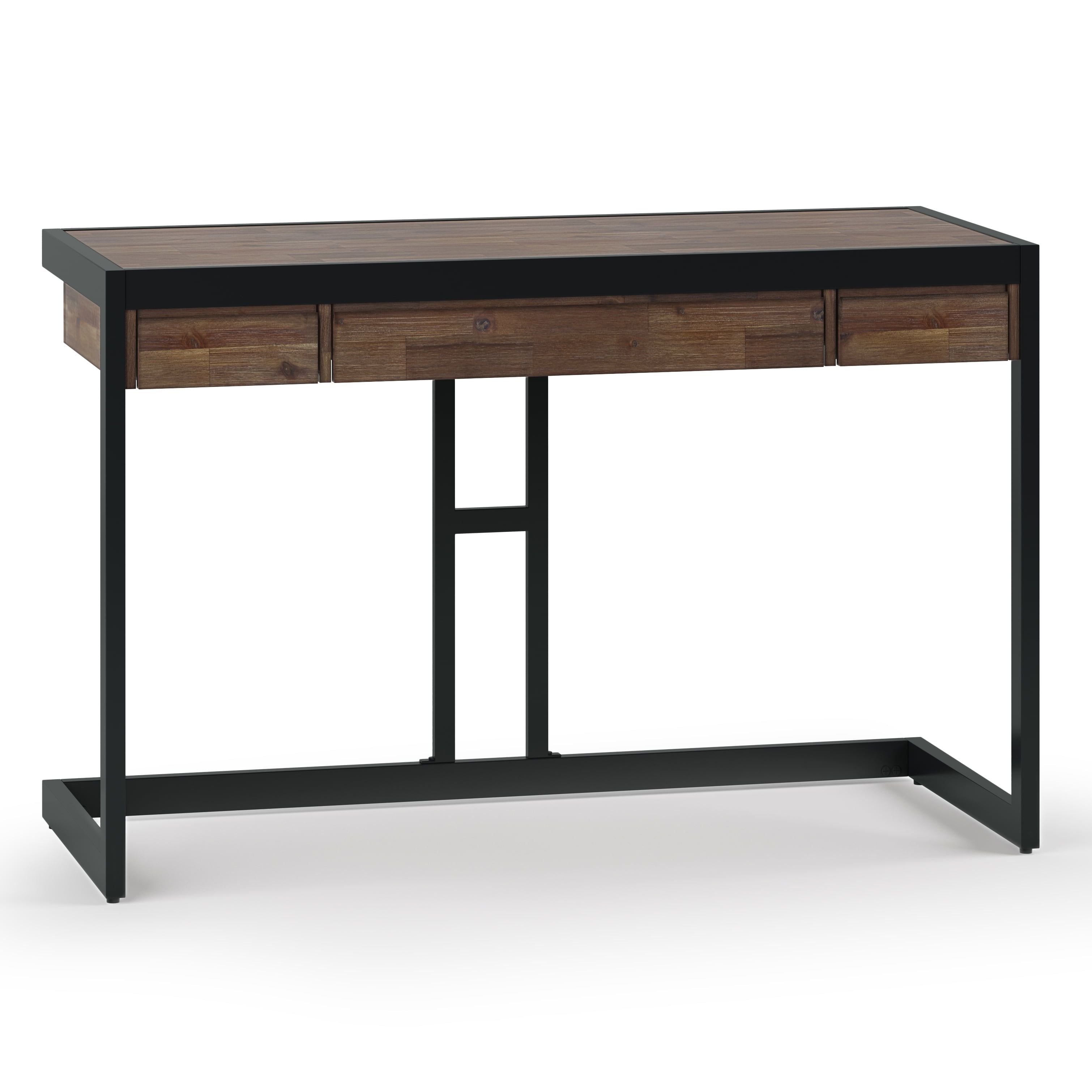 Erina Compact Rustic Natural Aged Brown Acacia Desk with Drawers