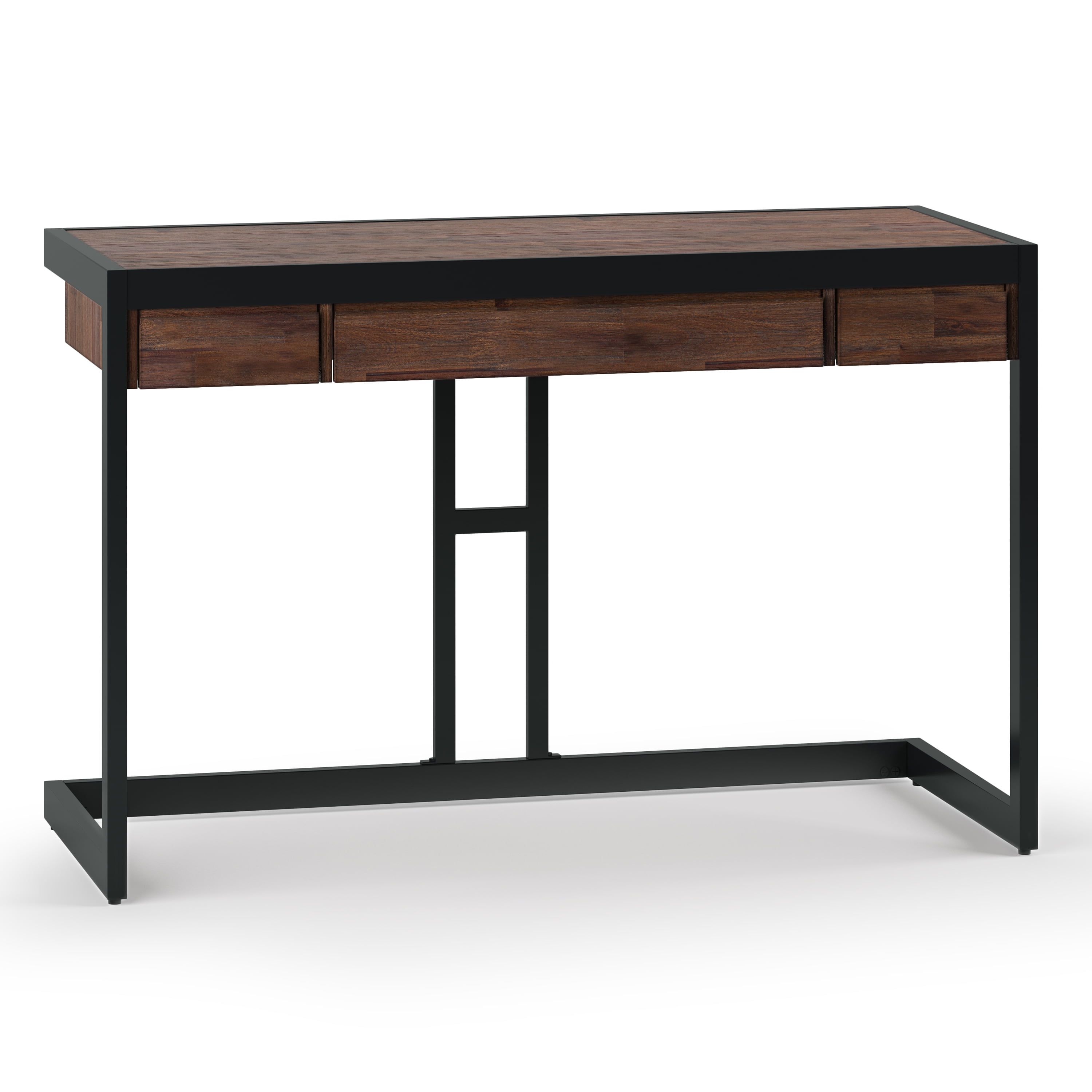 Erina Compact Industrial Acacia Wood Desk in Distressed Charcoal Brown