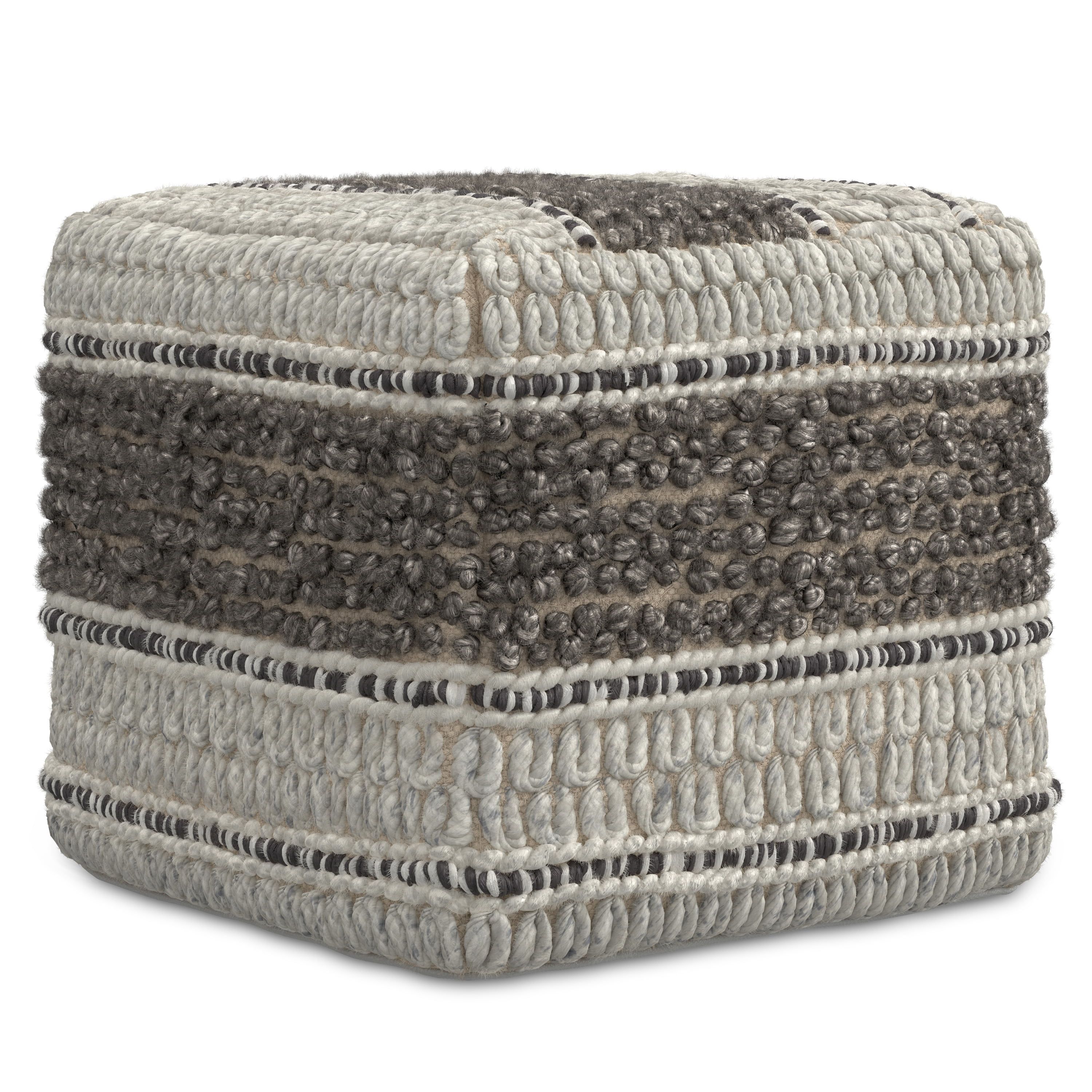 Grady Earth Tone Brown Handwoven Wool and Cotton Square Pouf