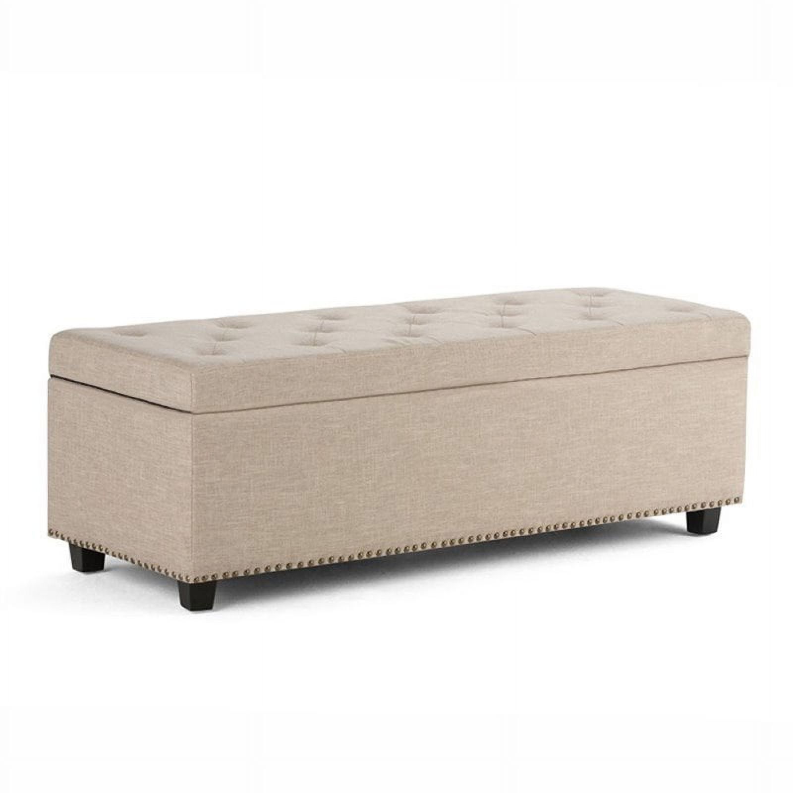 Natural Tufted Linen Rectangular Storage Ottoman Bench