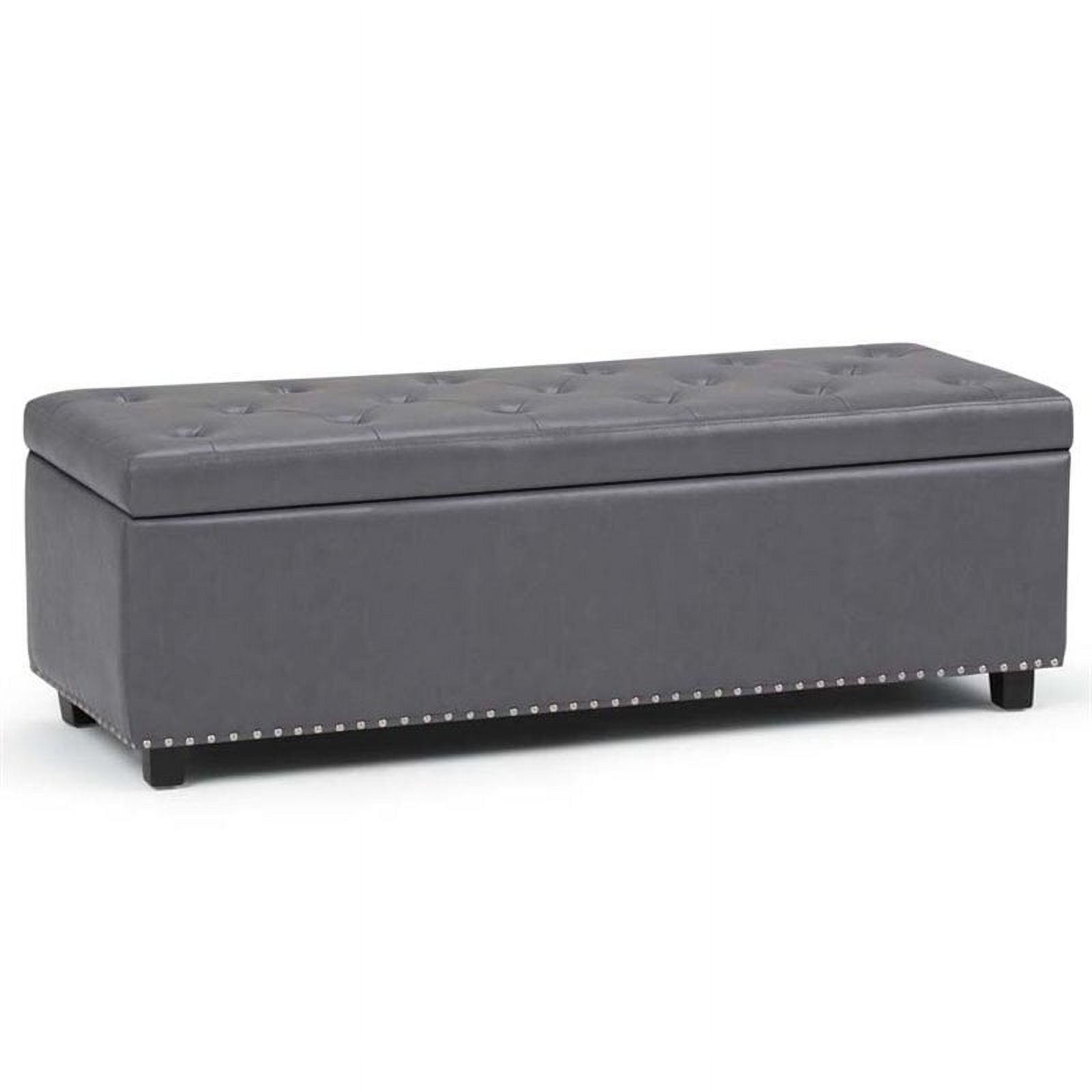 Elegant Stone Gray 48" Wooden Storage Bench Ottoman with Nailhead Trim