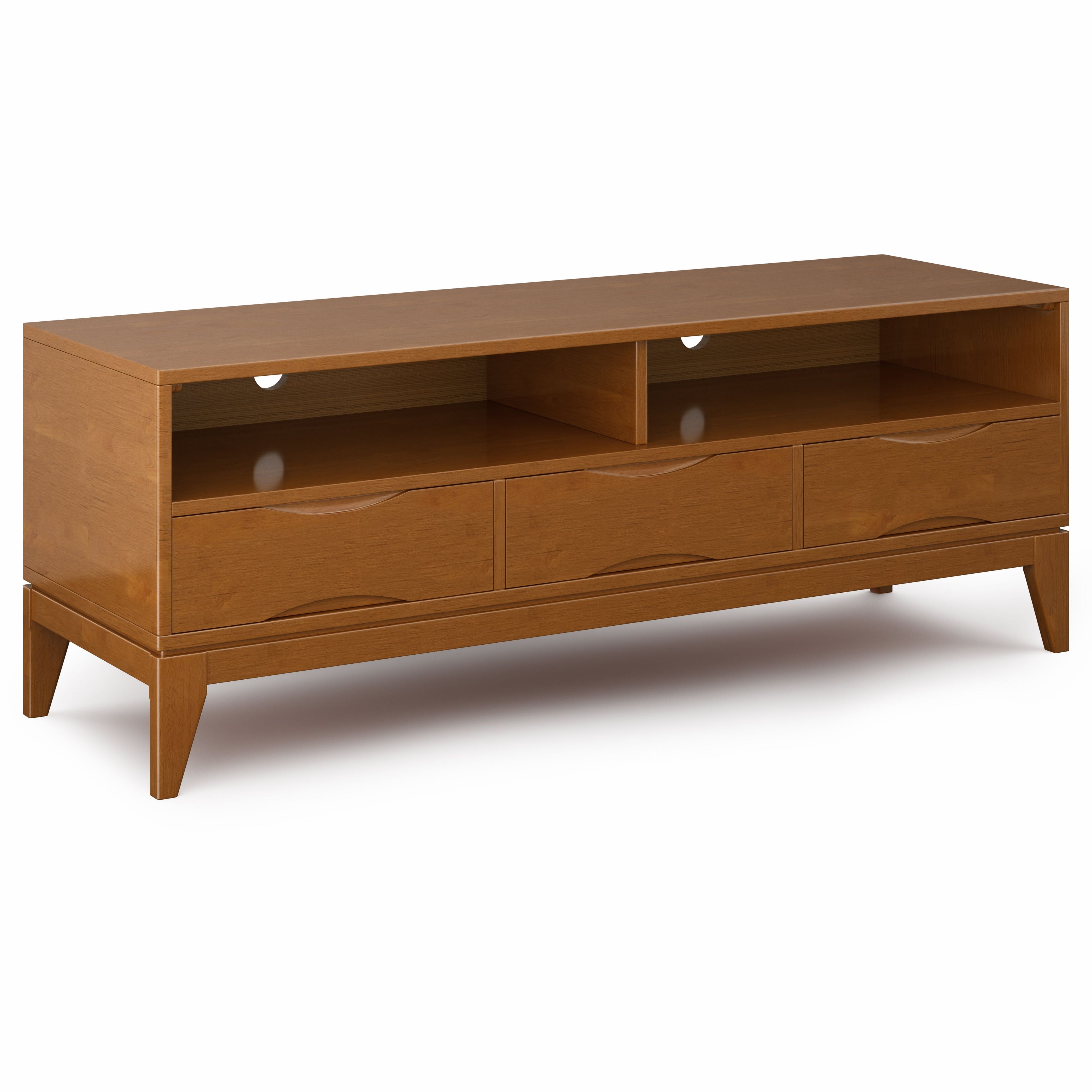 Teak Brown Hardwood TV Media Stand with Cabinet