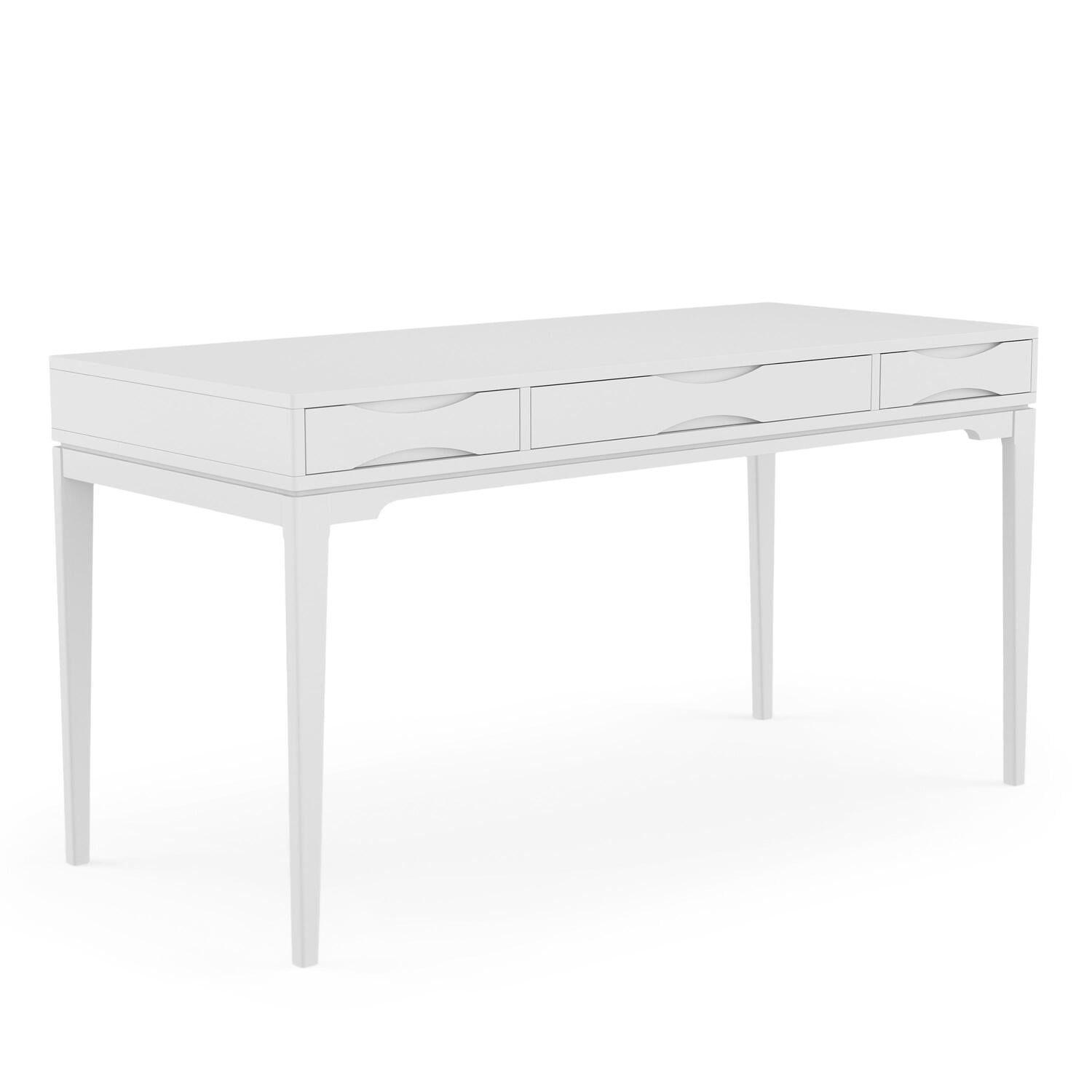 Harper White Solid Hardwood Desk with Keyboard Tray and Drawers