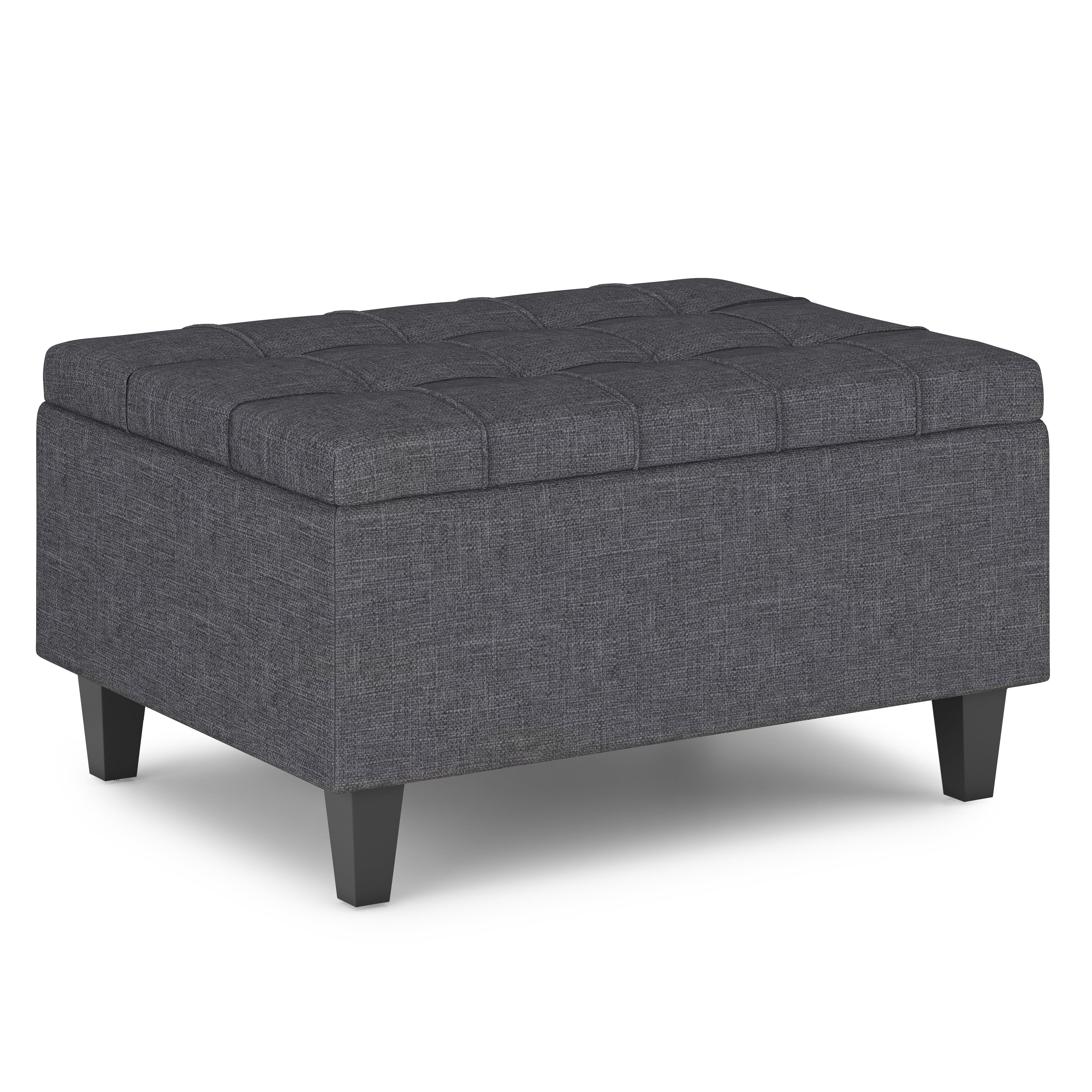 Slate Gray Tufted Cocktail Storage Ottoman with Eucalyptus Wood Legs