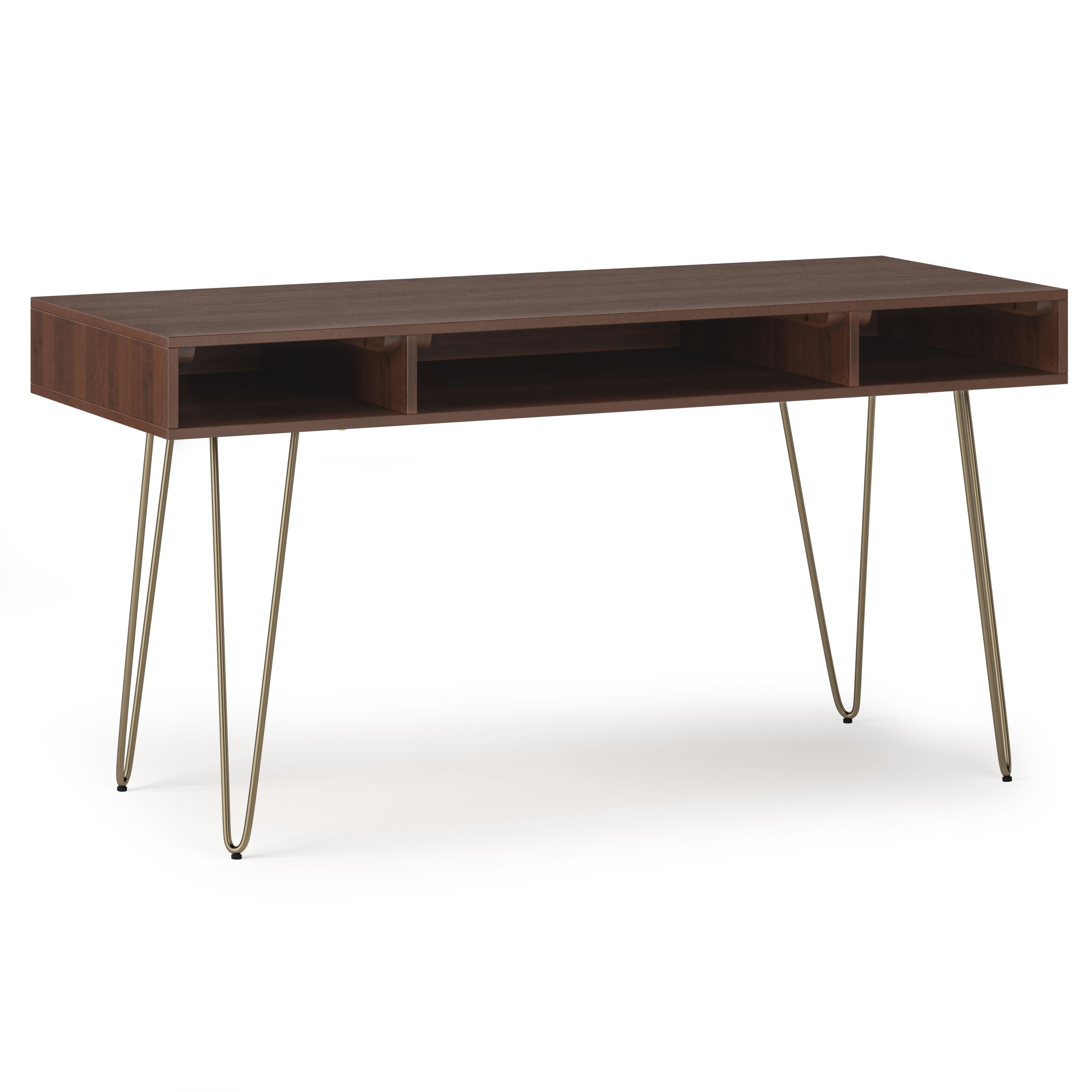 Hunter 60" Umber Brown and Gold Solid Mango Wood Desk