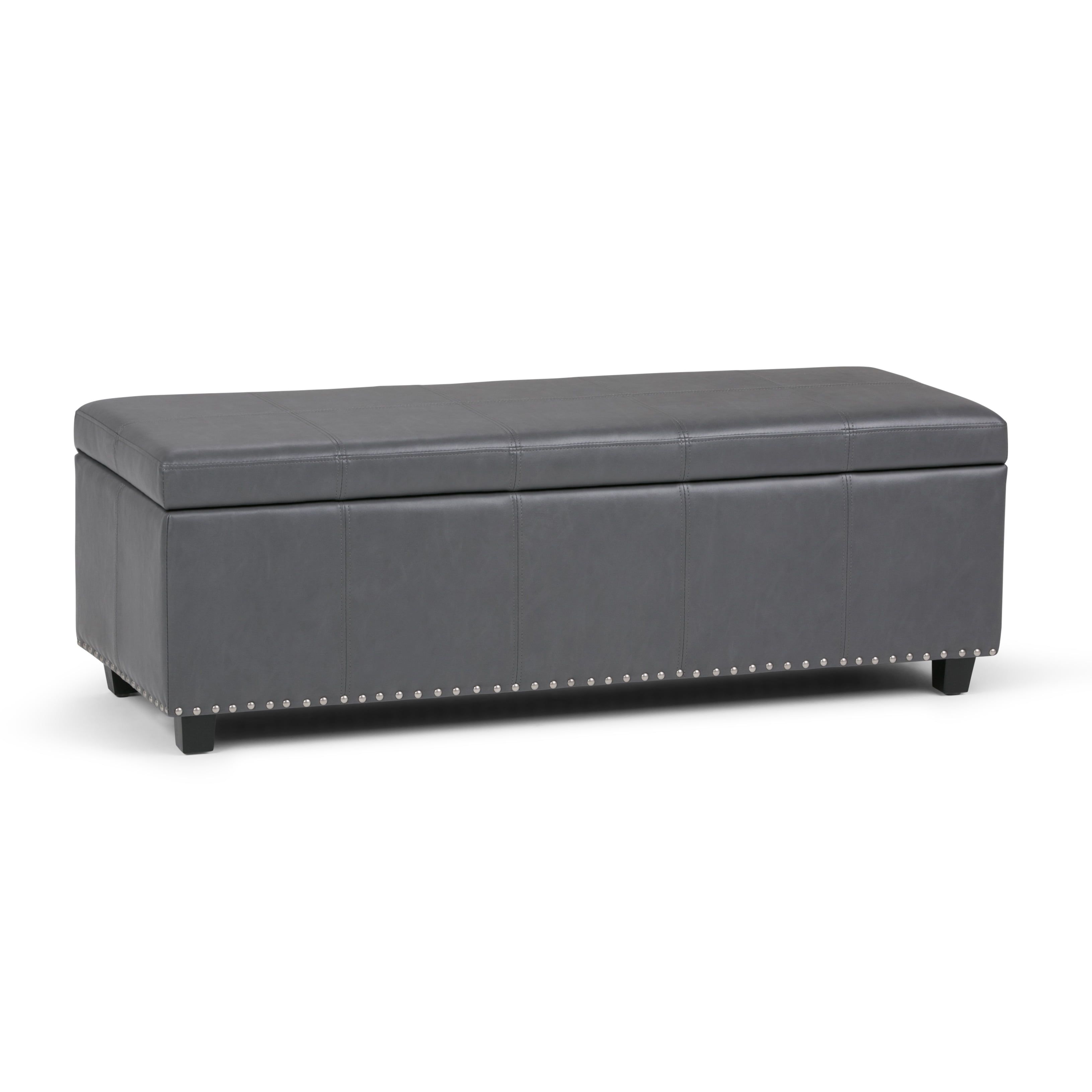 Stone Gray Faux Leather Rectangular Storage Ottoman Bench