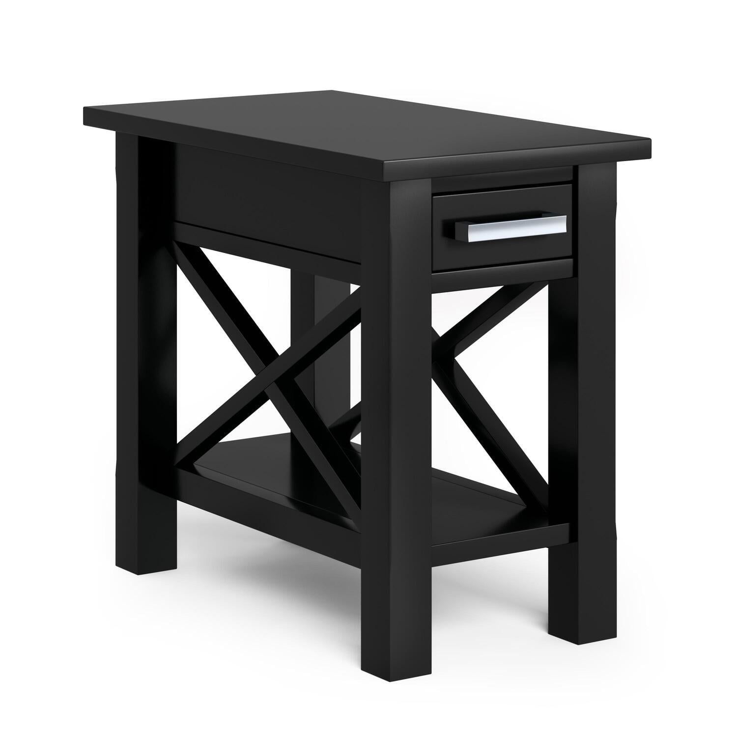 Black Pine Wood Narrow Side Table with Storage