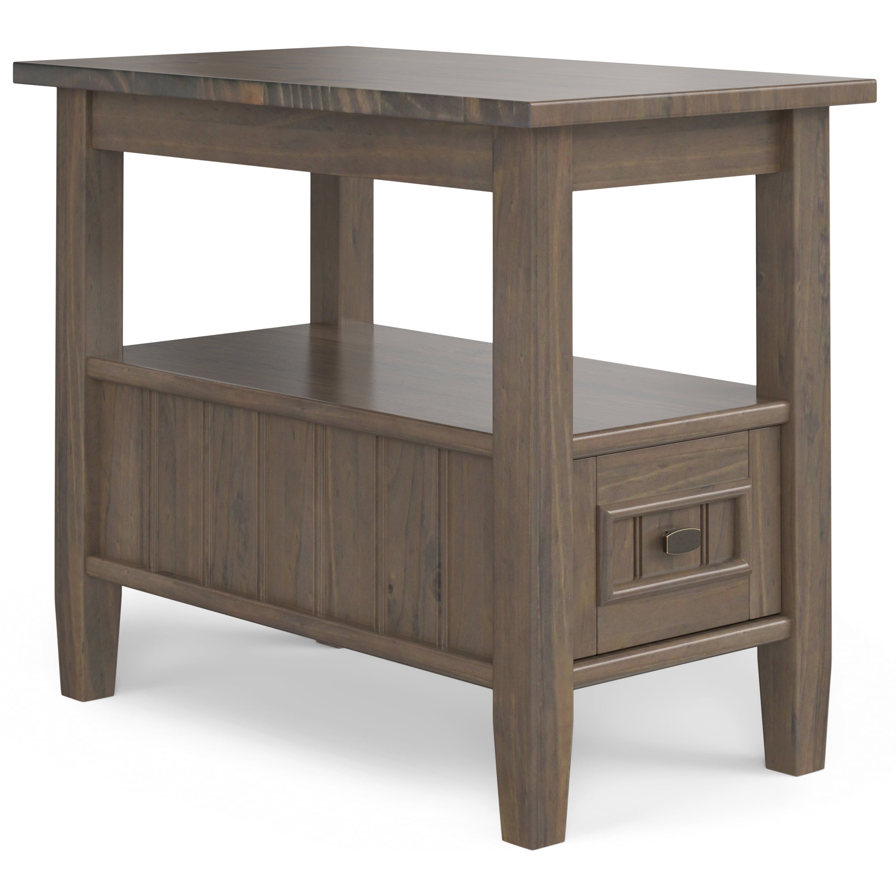 Lev Smoky Brown Solid Wood Narrow End Table with Storage