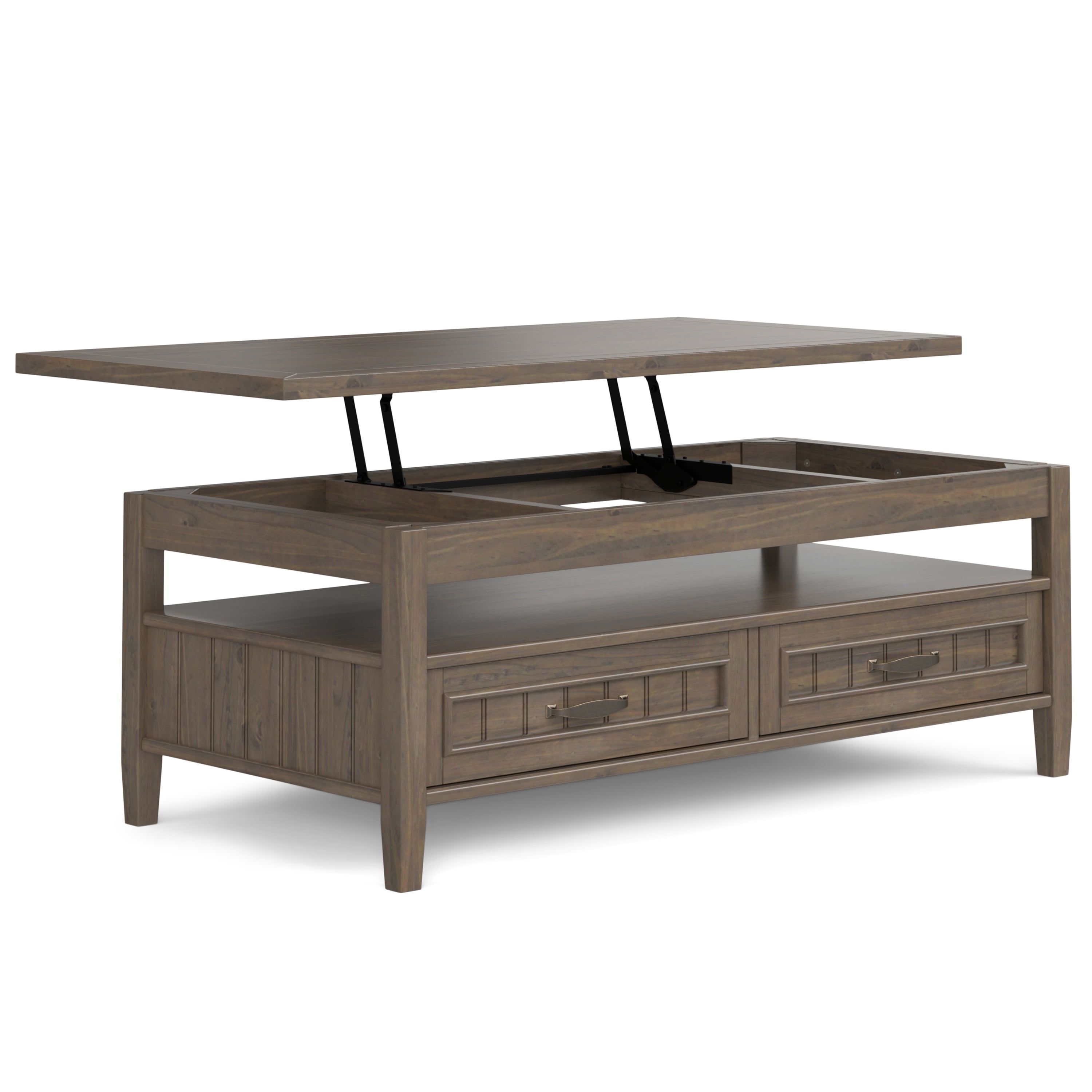 Smoky Brown Solid Wood Lift-Top Coffee Table with Storage