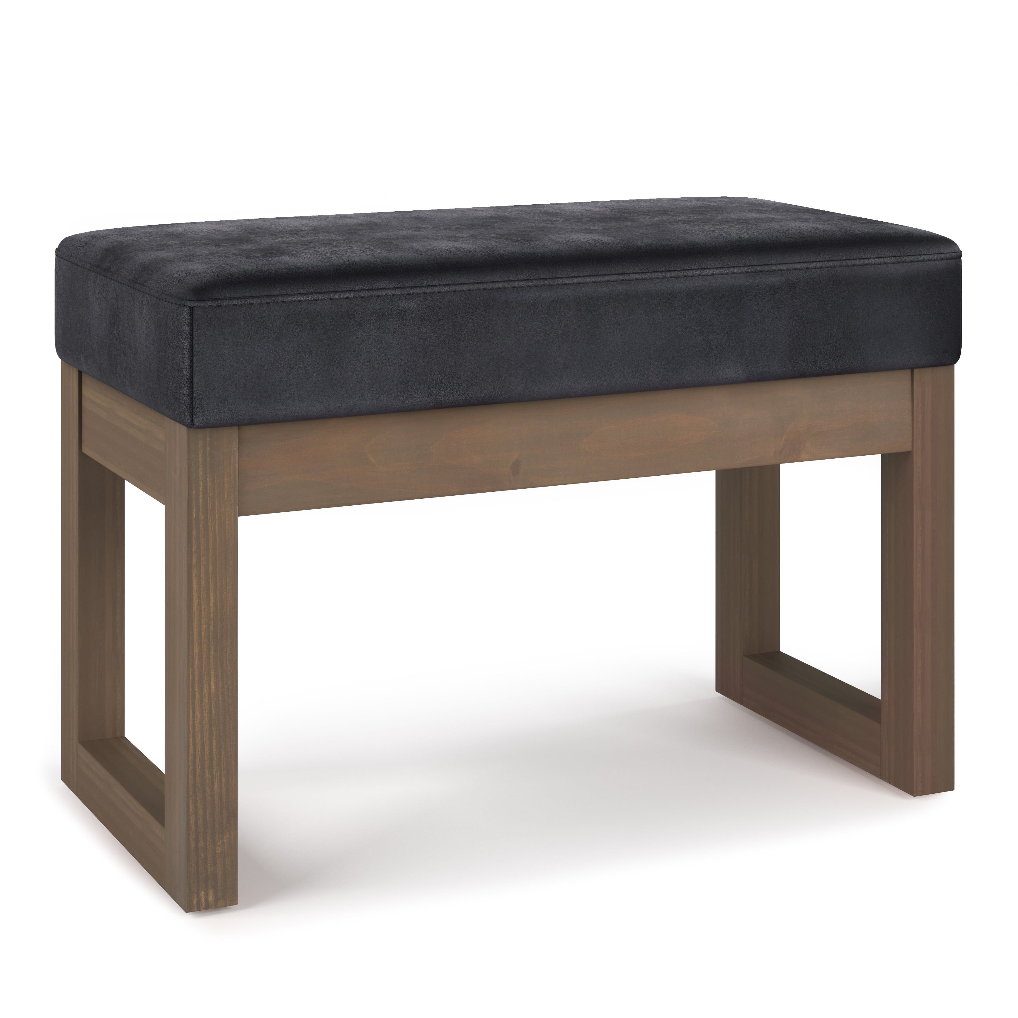 Milltown Distressed Black Faux Leather Contemporary Footstool Ottoman