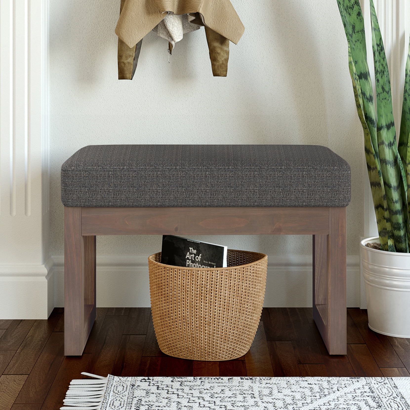 Ebony Tweed Upholstered Solid Wood Entryway Bench