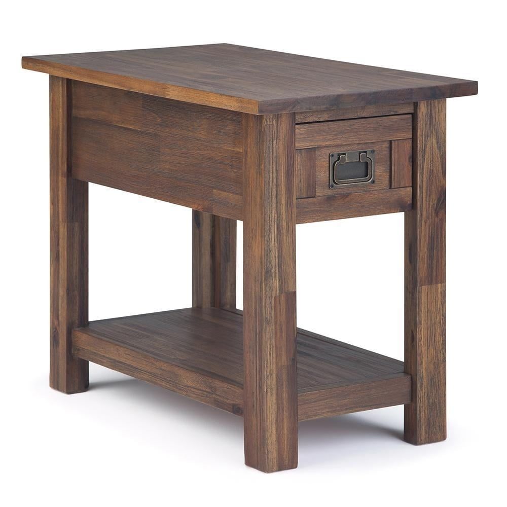 Distressed Charcoal Brown Acacia Wood Narrow Side Table with Storage