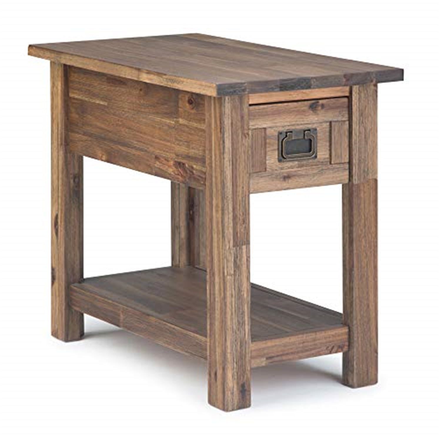 Rustic Natural Aged Brown Acacia Wood Narrow Side Table with Storage