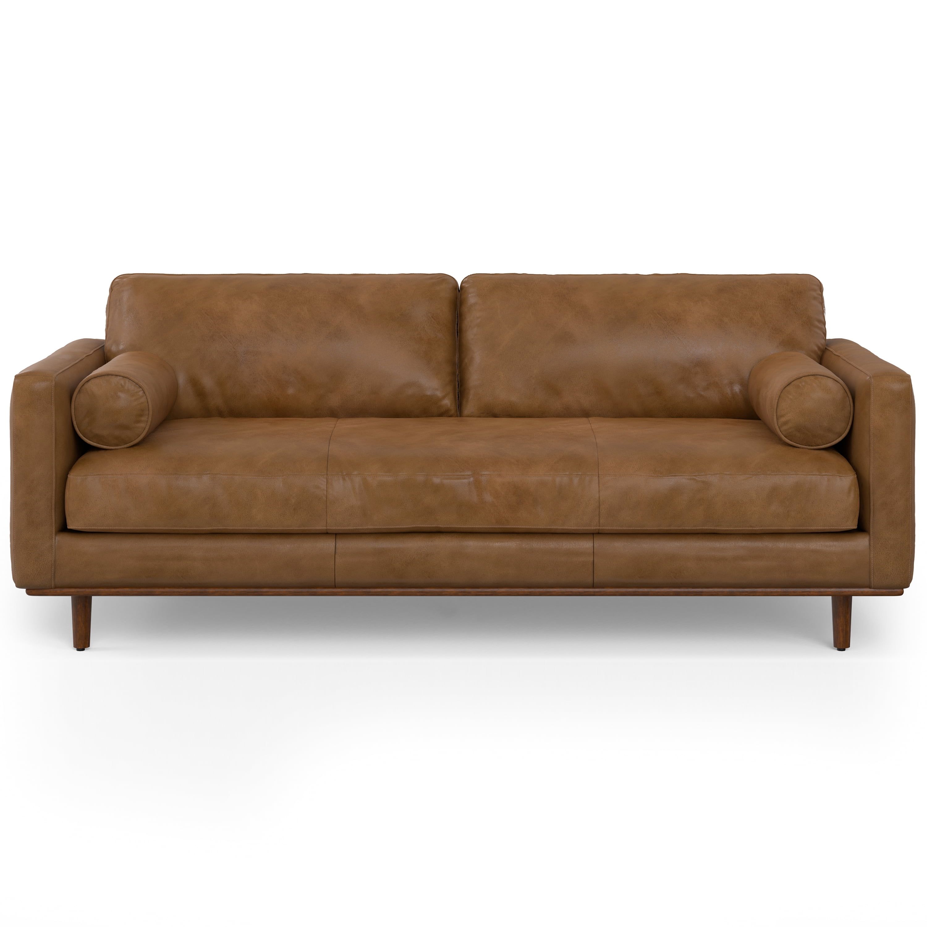 Caramel Brown Genuine Leather Sofa with Removable Cushions