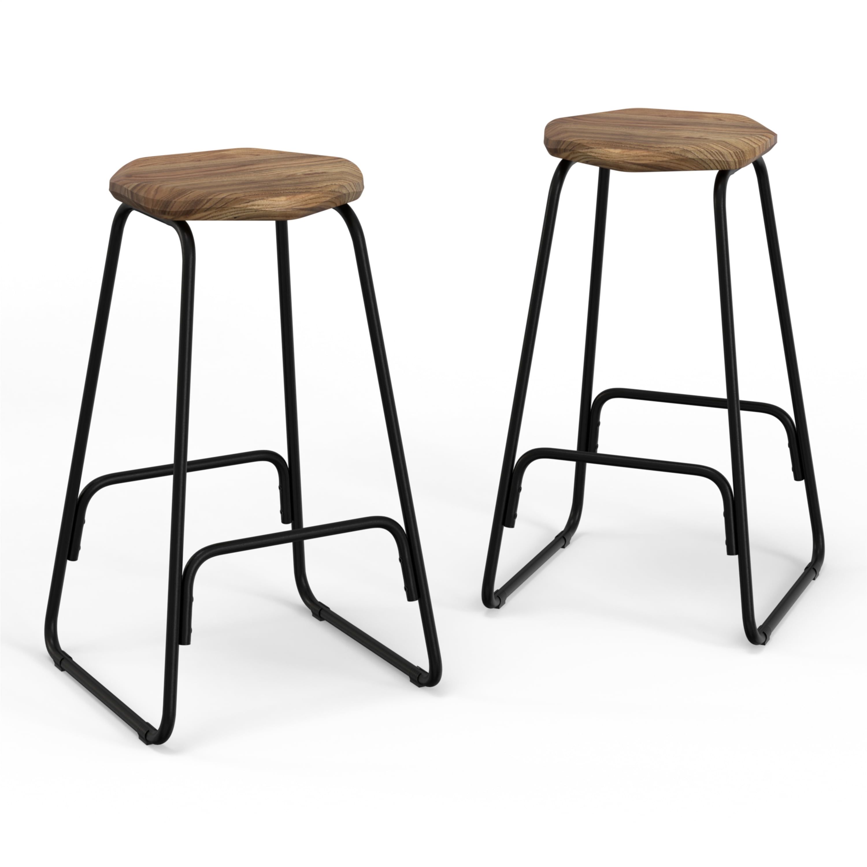 Rustic Farmhouse Black Metal & Wood Saddle Counter Stool