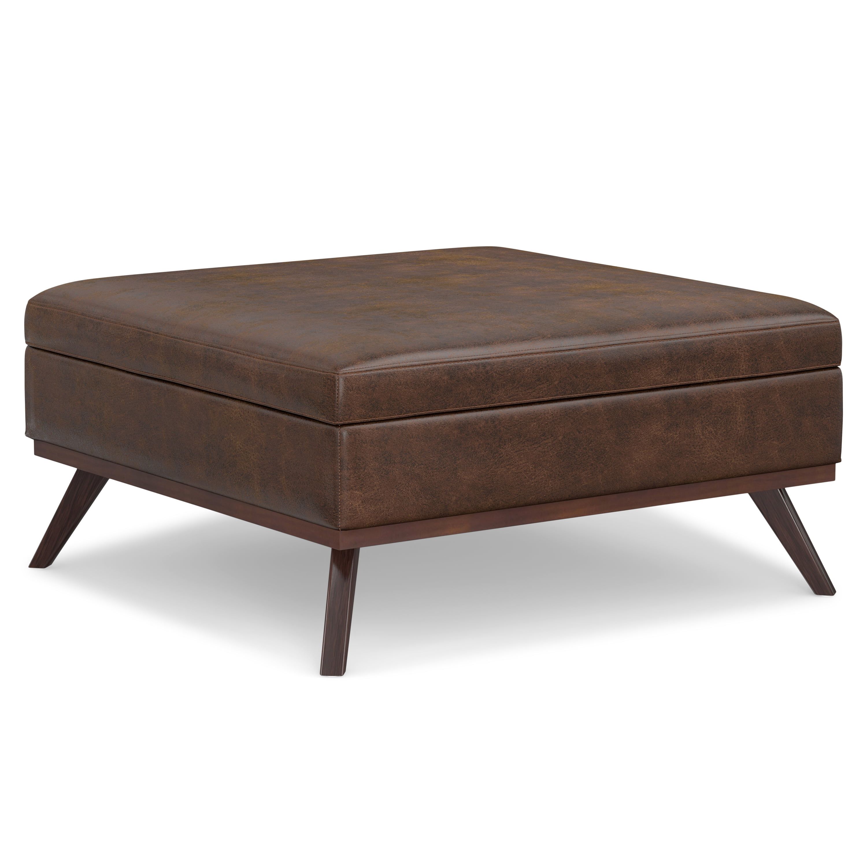 Owen 40" Distressed Chestnut Brown Faux Leather Coffee Table Ottoman