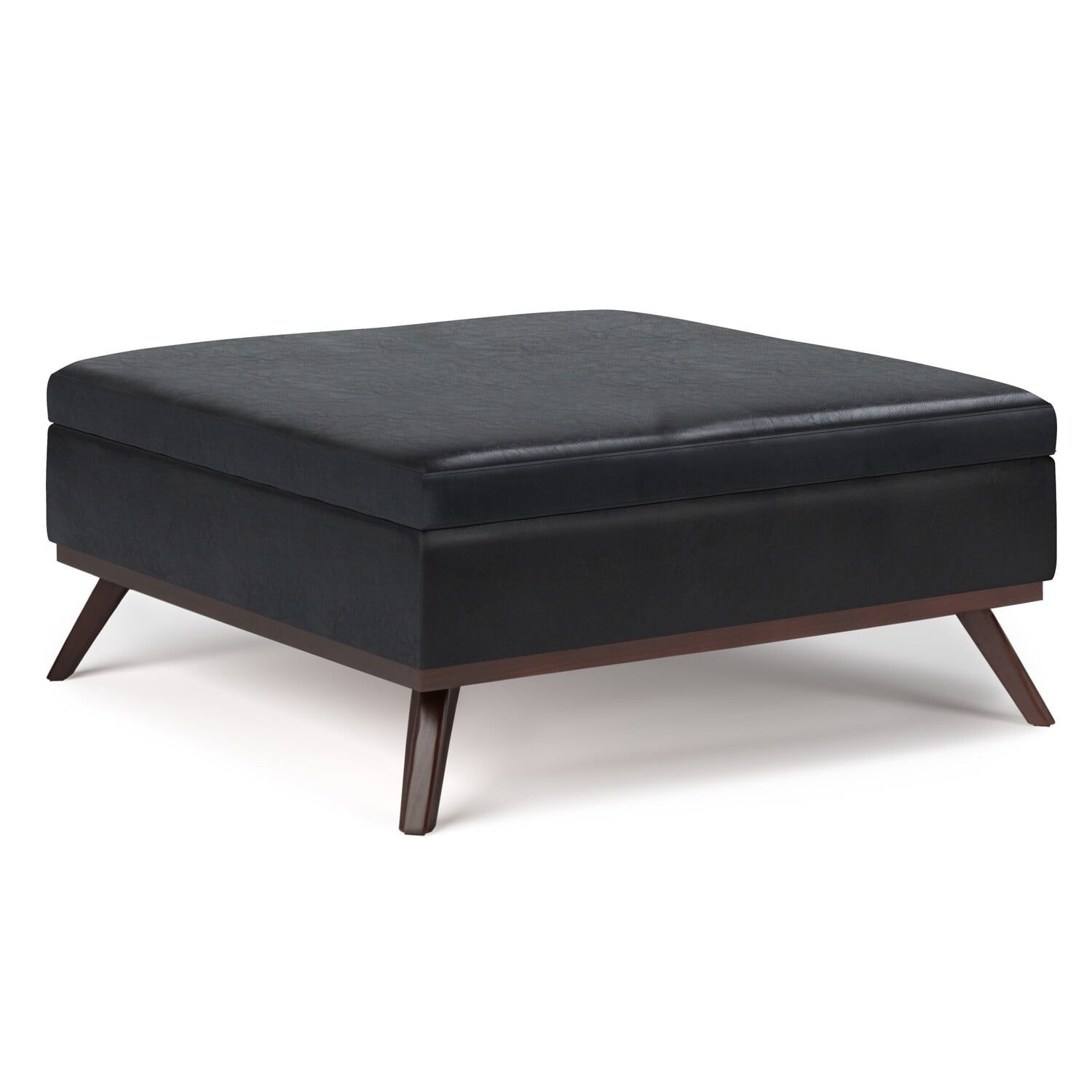 Owen 36" Midnight Black Faux Leather Storage Ottoman Coffee Table