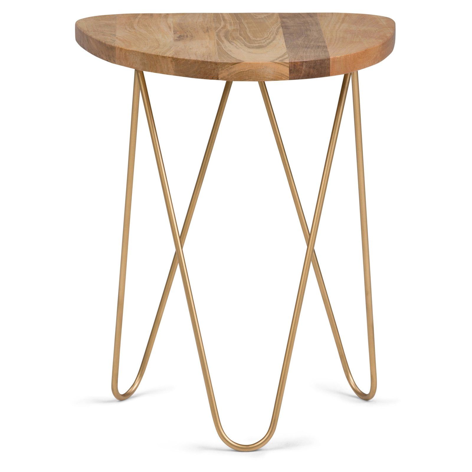 Patrice Boomerang Mango Wood Table with Matte Gold Hairpin Legs