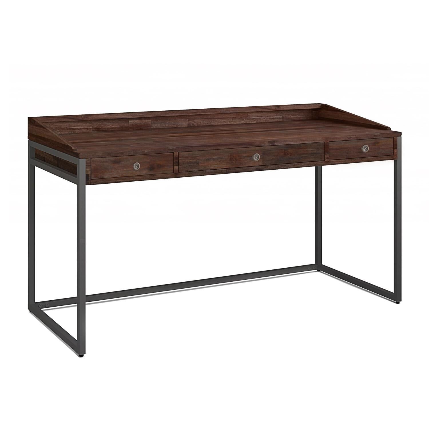 Industrial Distressed Charcoal Brown Acacia Wood Desk with Drawer