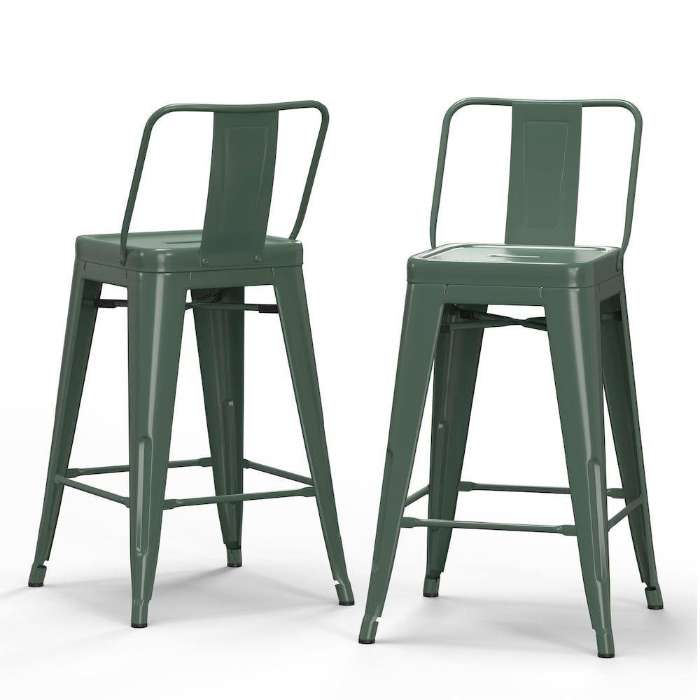 Rayne Deep Sage Green Metal Counter Height Stools, Set of 2
