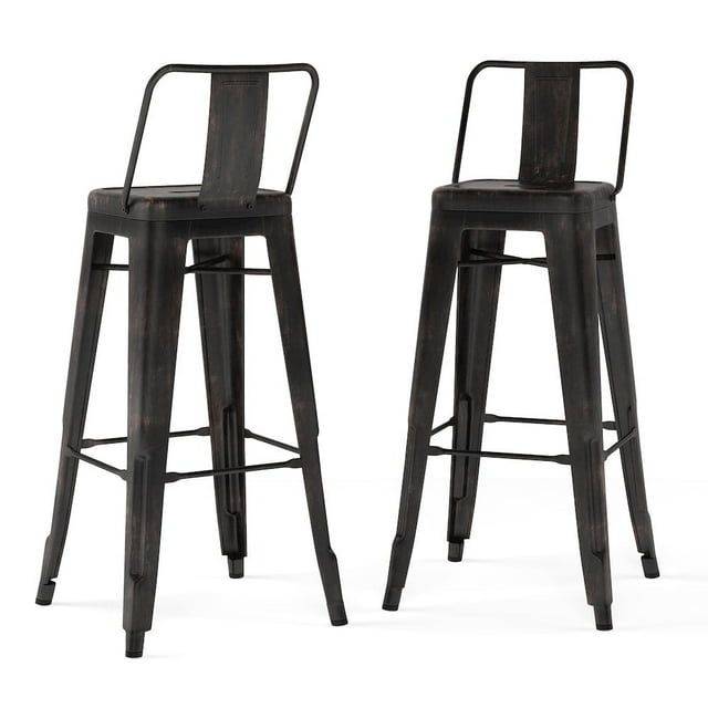 Rayne Industrial 30" Distressed Black Metal Bar Stool - Set of 2