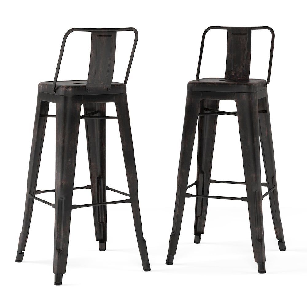 Rayne Industrial 30" Distressed Black Metal Bar Stool - Set of 2