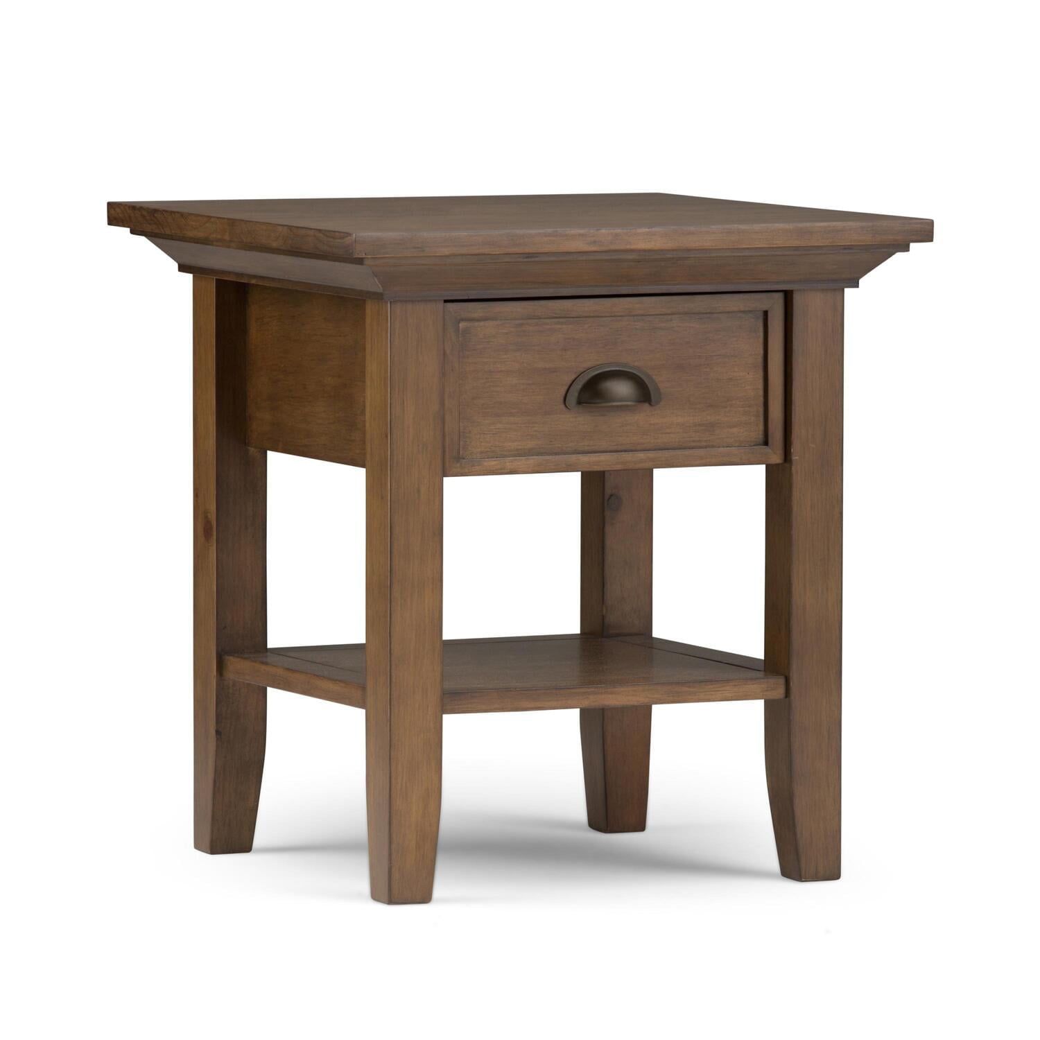 Rustic Natural Aged Brown Wood Square End Table with Storage