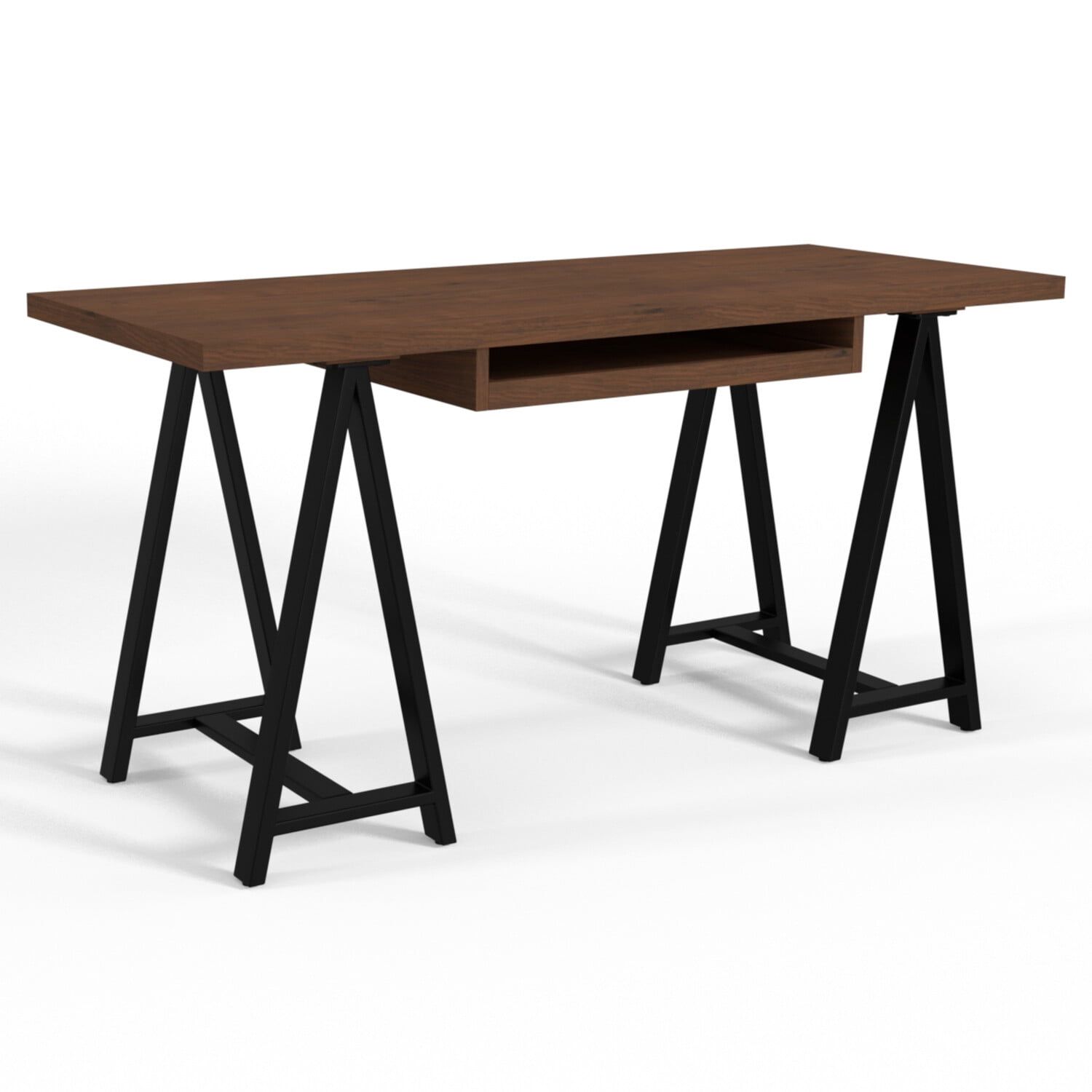 Sawhorse 60" Wide Gray Walnut Veneer Industrial Desk with Keyboard Tray