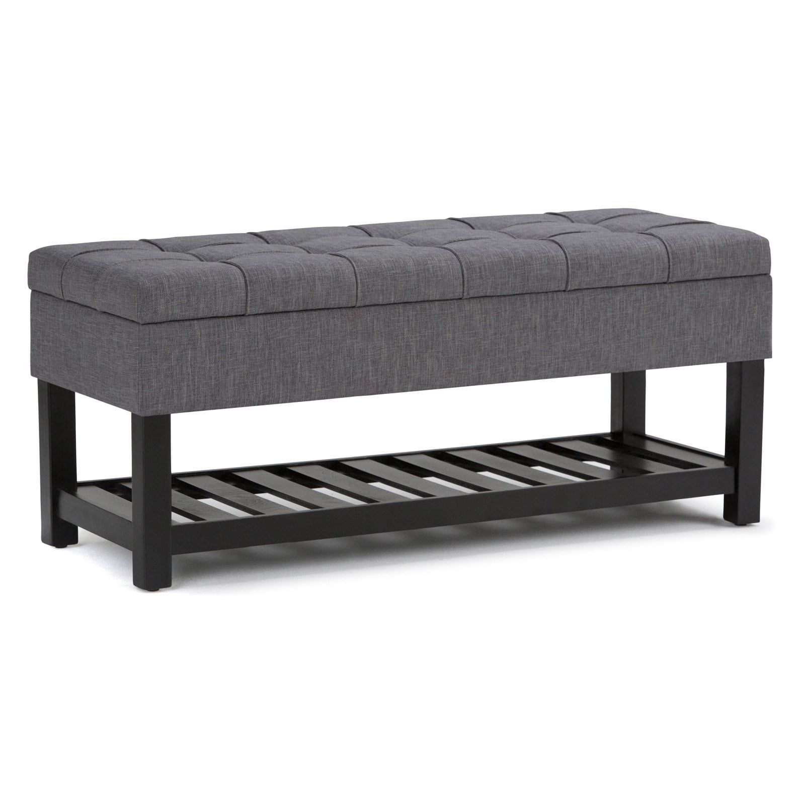 Slate Gray Tufted Wood Rectangular Ottoman Bench with Storage