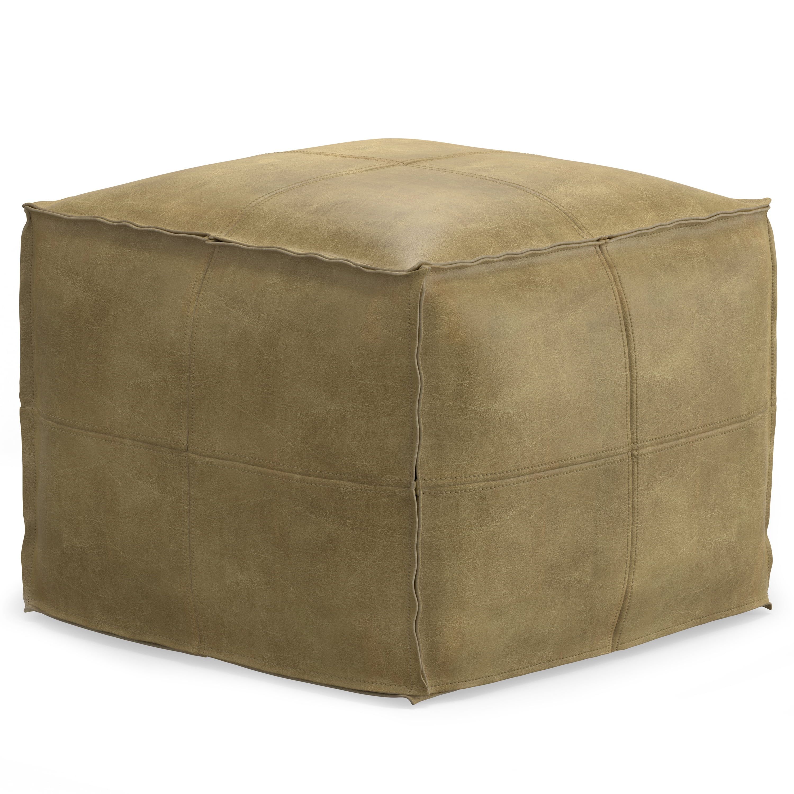 Sheffield Boho Distressed Sandcastle Genuine Leather Square Pouf