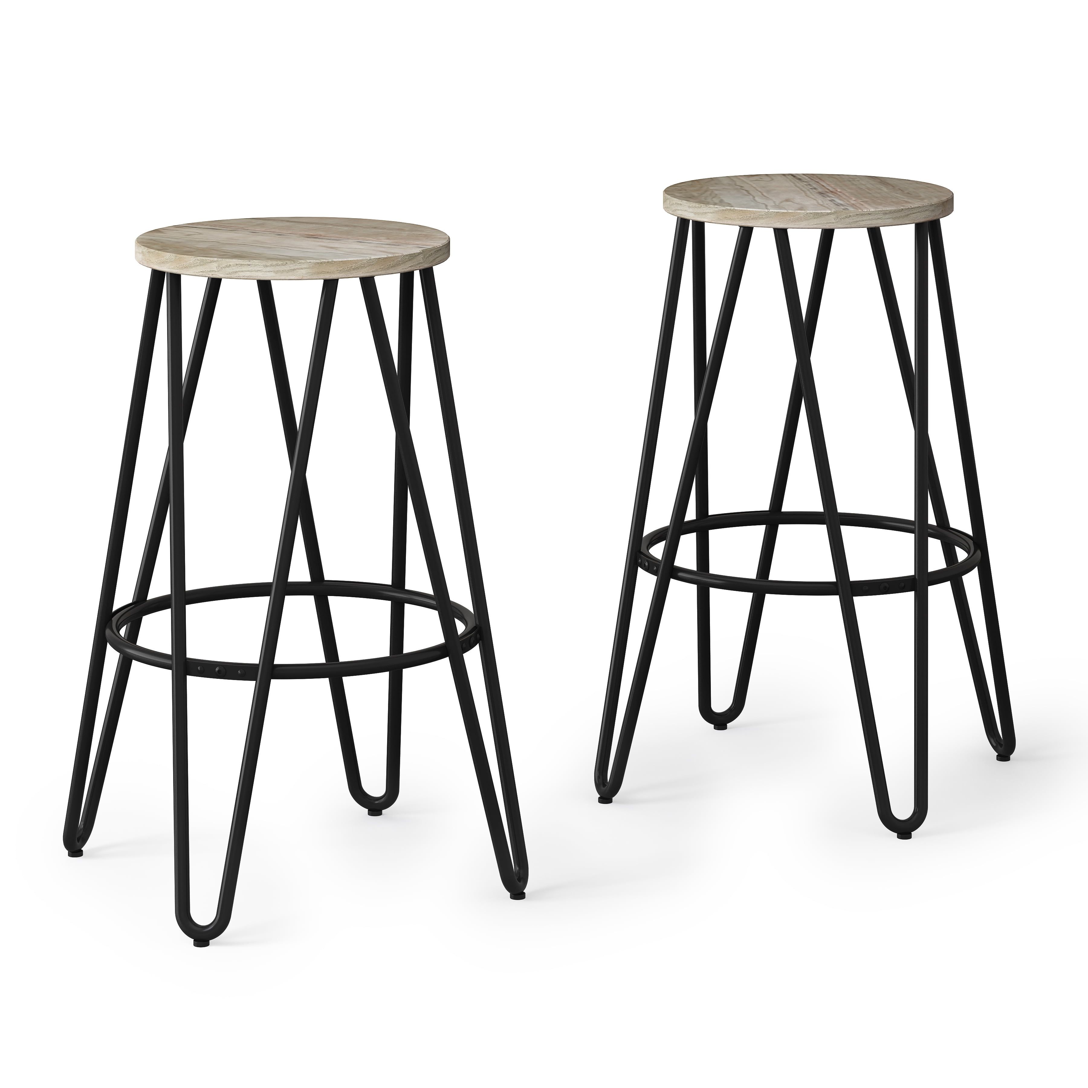 Simeon 26" Natural Wood and Black Metal Backless Counter Stools