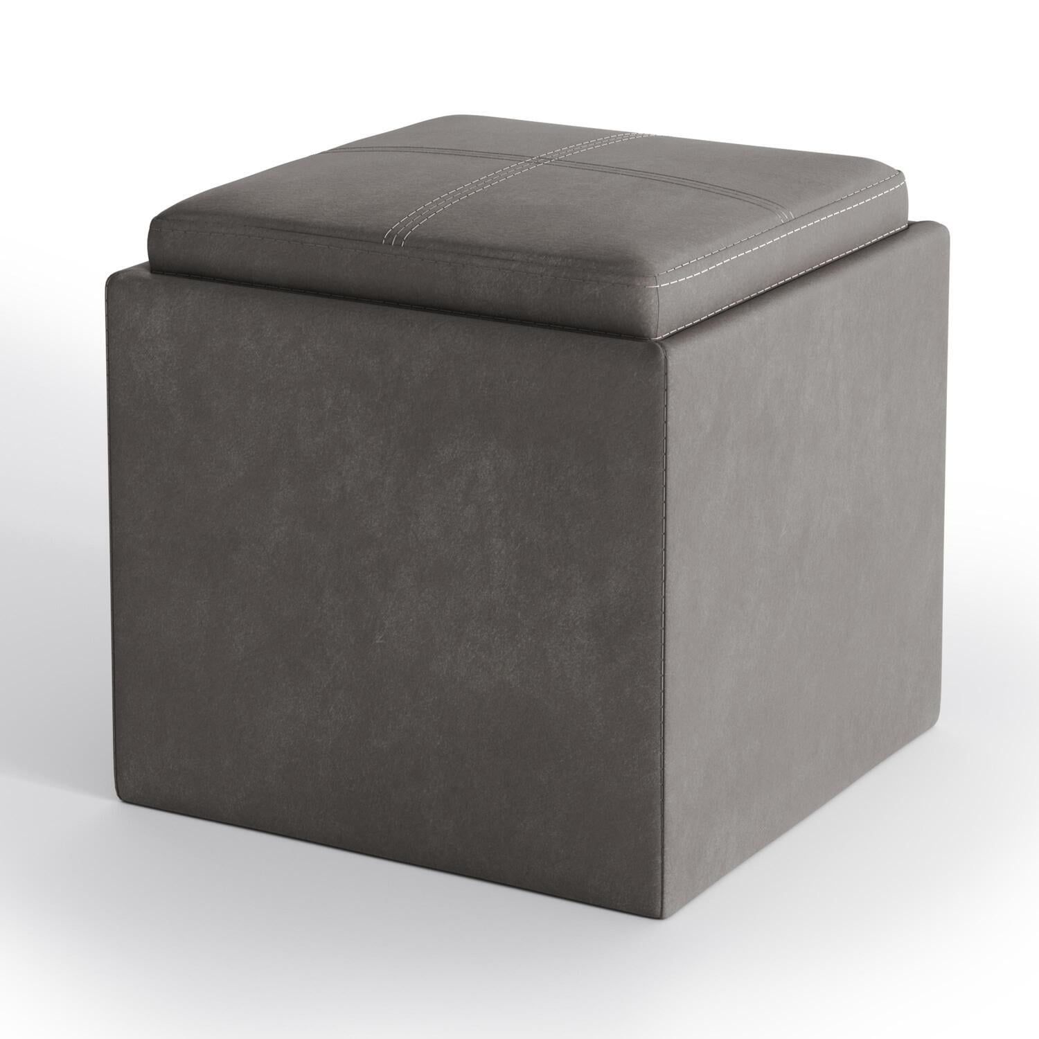 Rockwood Slate Grey Faux Leather Multi-Functional Storage Ottoman