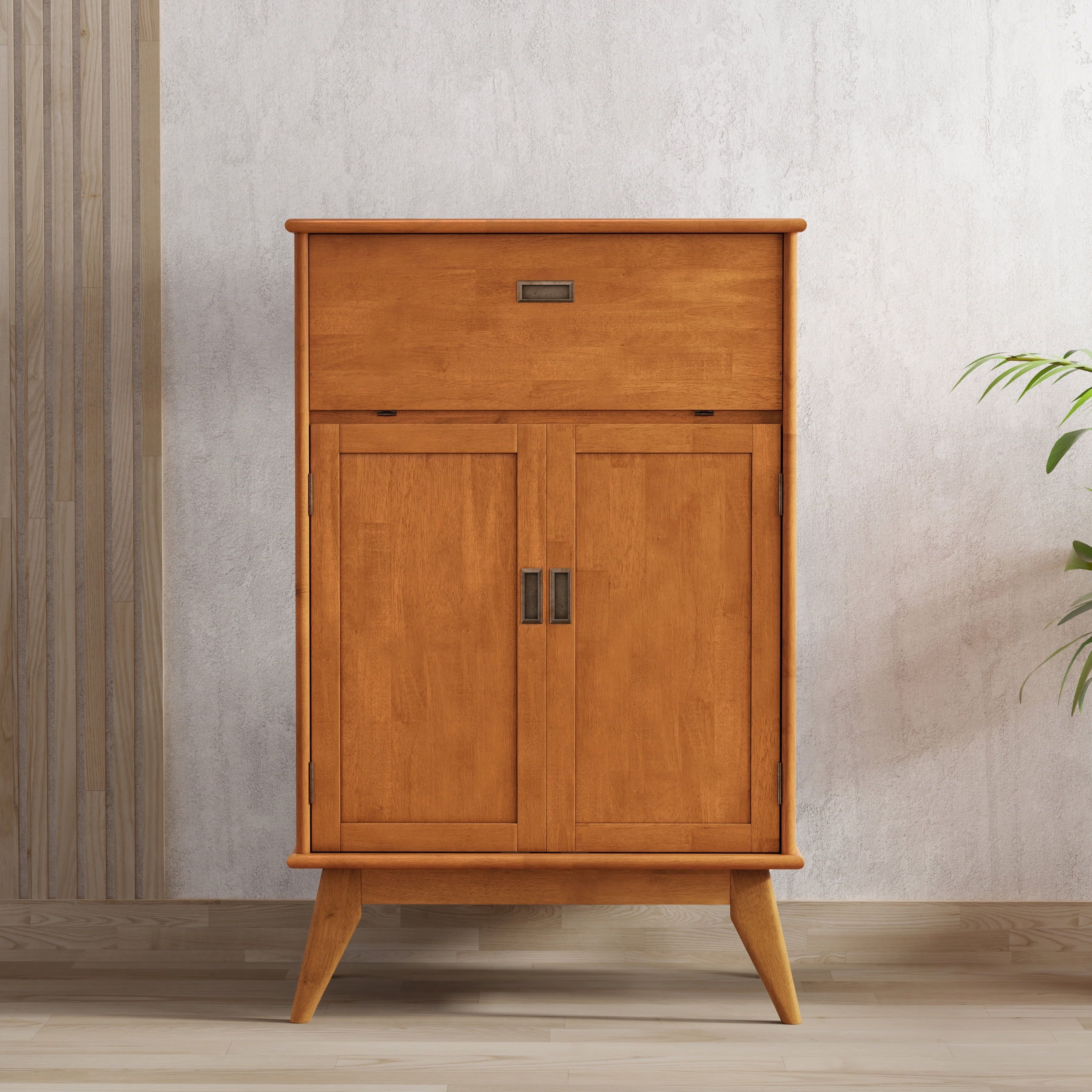 Draper Teak Brown Solid Hardwood Mid-Century Bar Cabinet