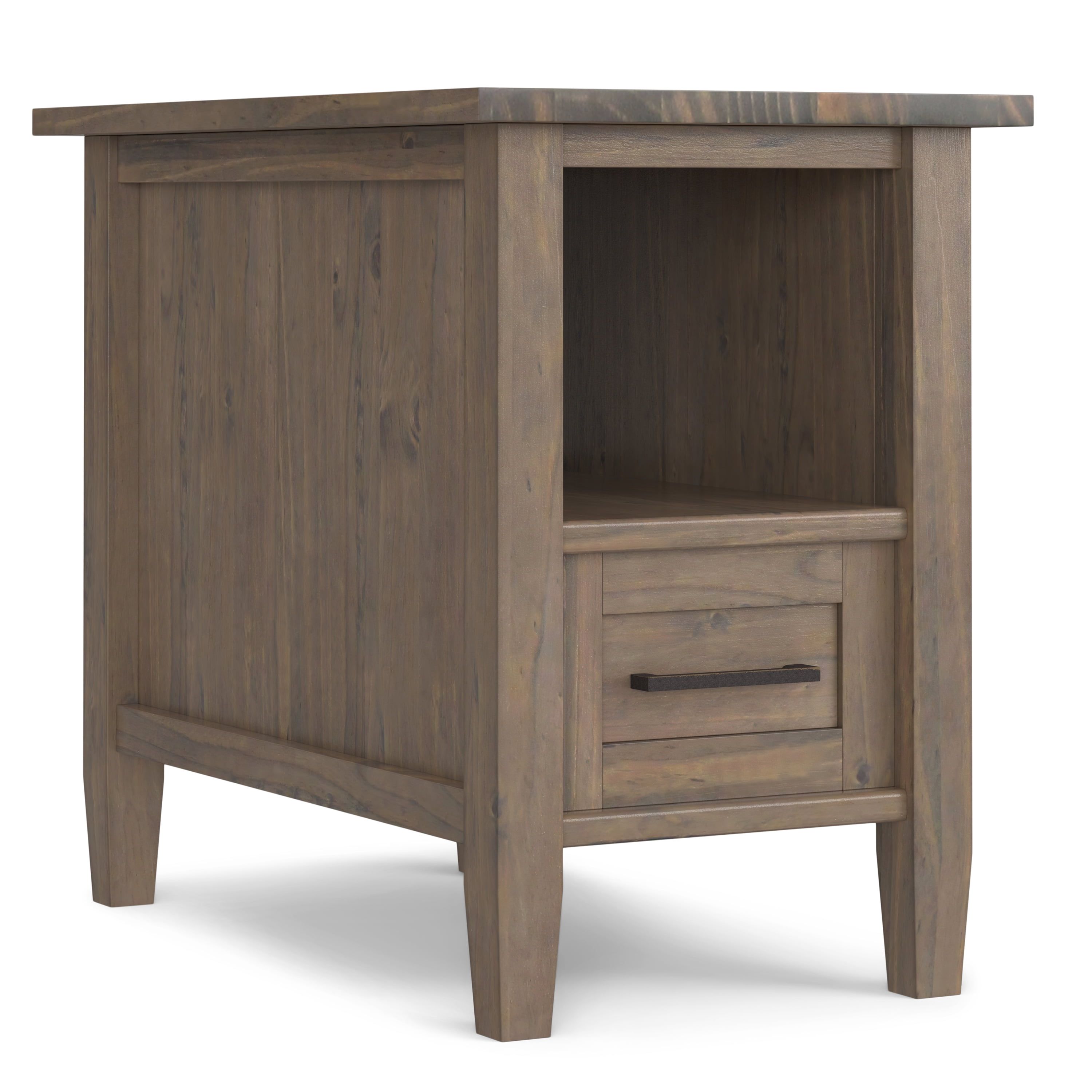 Ela Smoky Brown Solid Wood Narrow End Table with Storage