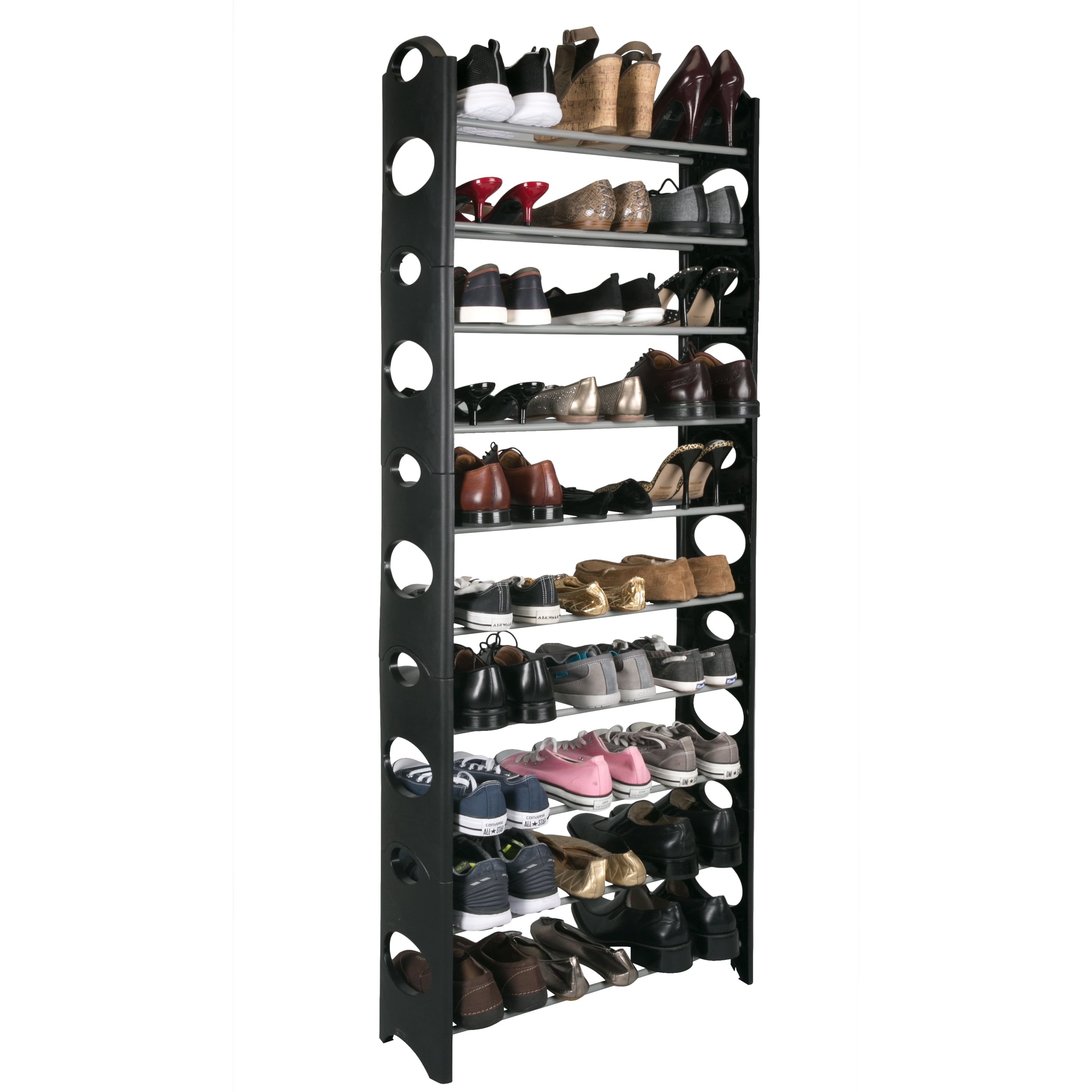 Black 10-Tier Stackable Plastic Shoe Rack