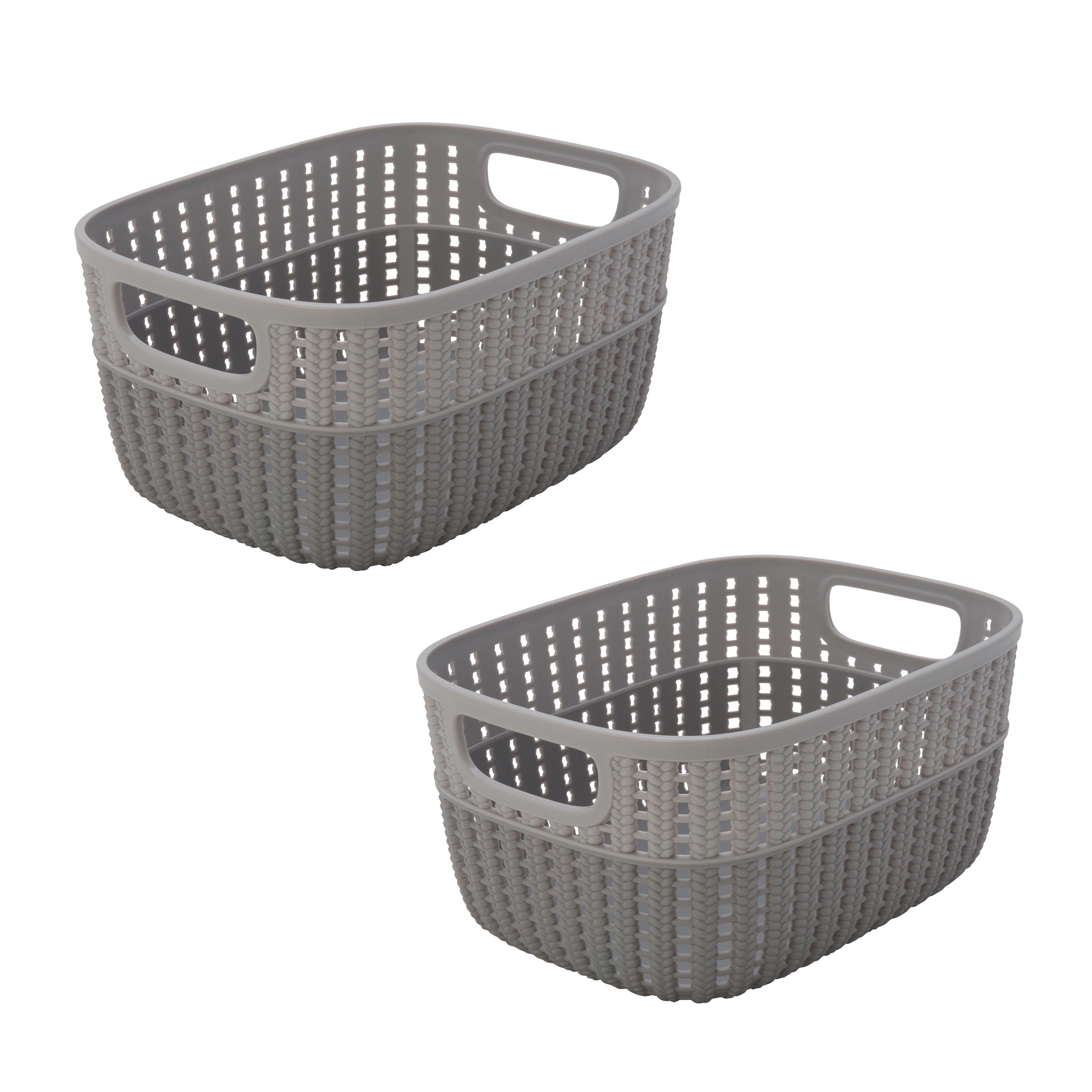 Simplify 2 Pack Grey Rectangular Plastic Storage Baskets