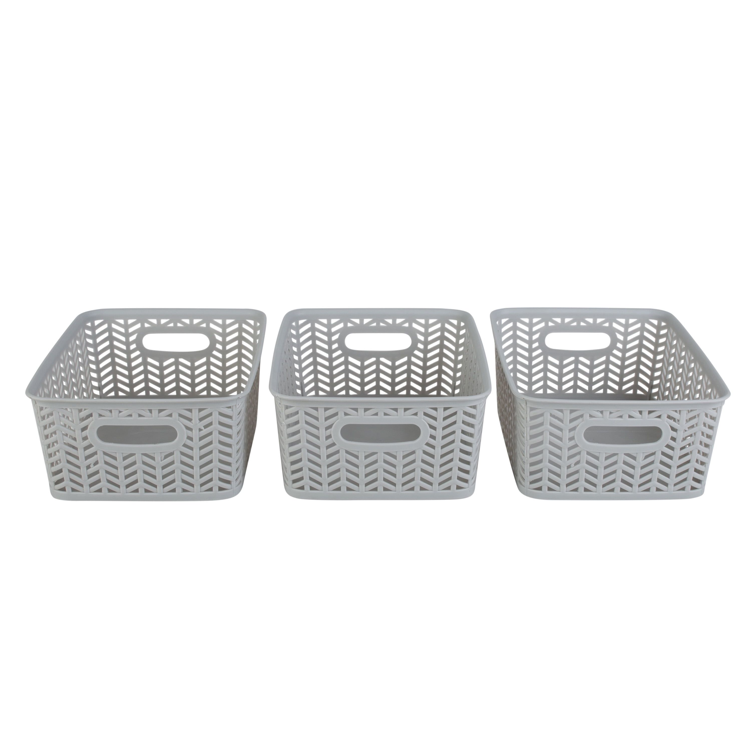 Set of 3 Grey Herringbone Polypropylene Small Storage Baskets