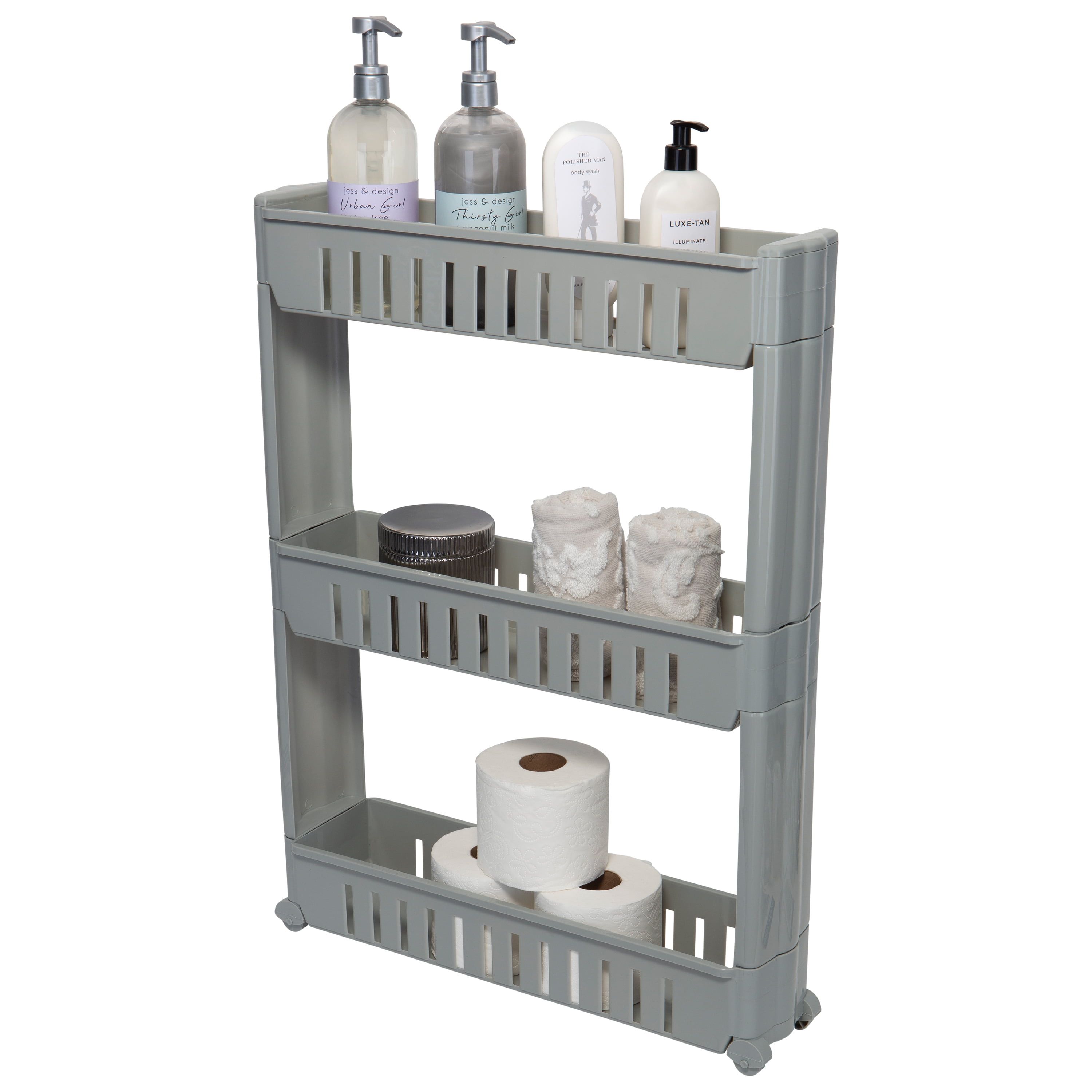 Gray Slim 3-Tier Rolling Plastic Storage Cart