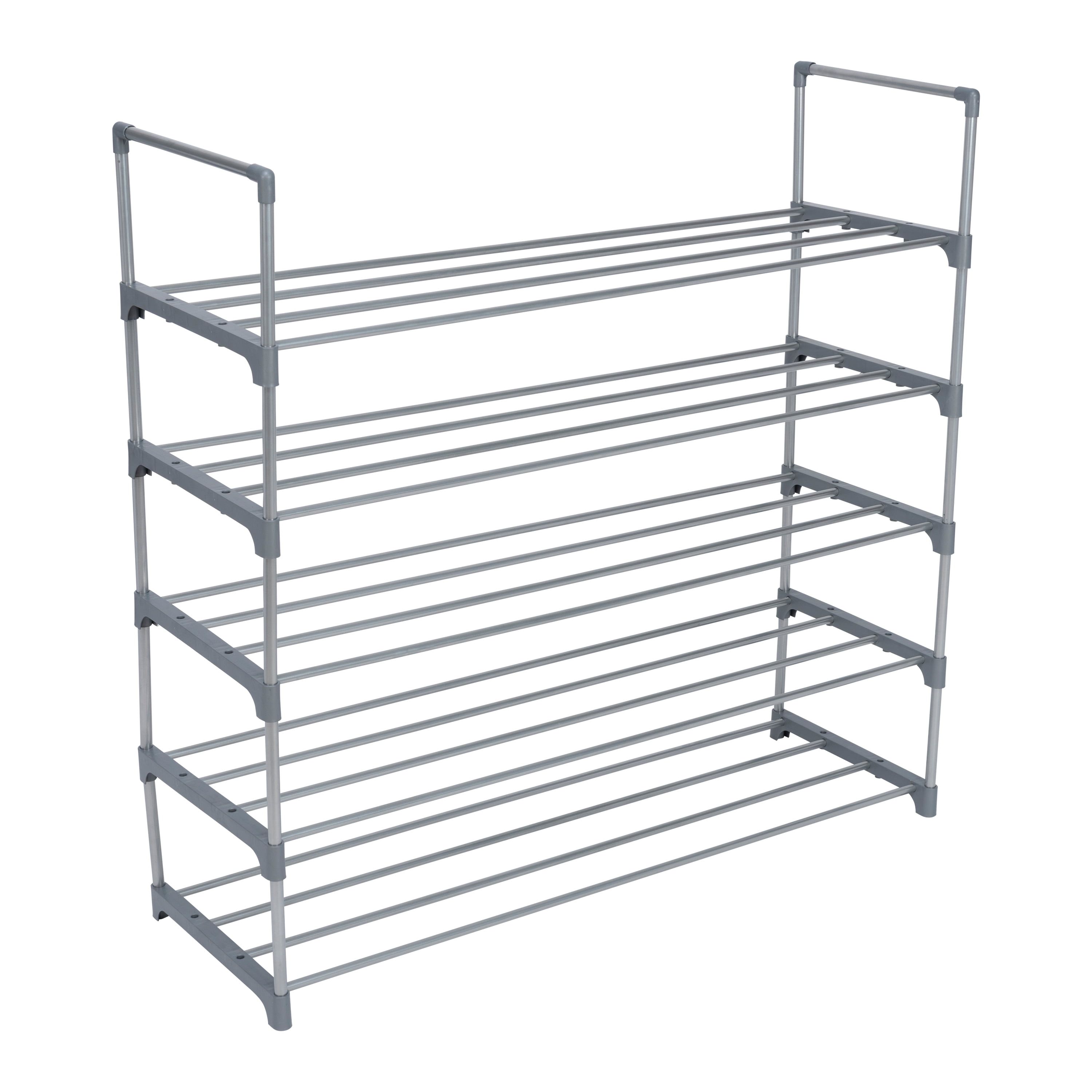 Gray 5-Tier Stackable Metal Shoe Rack for Closets