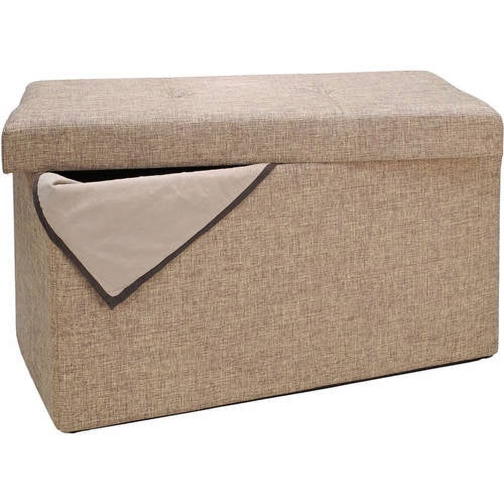 Simplify Beige Faux Linen Double Folding Storage Ottoman